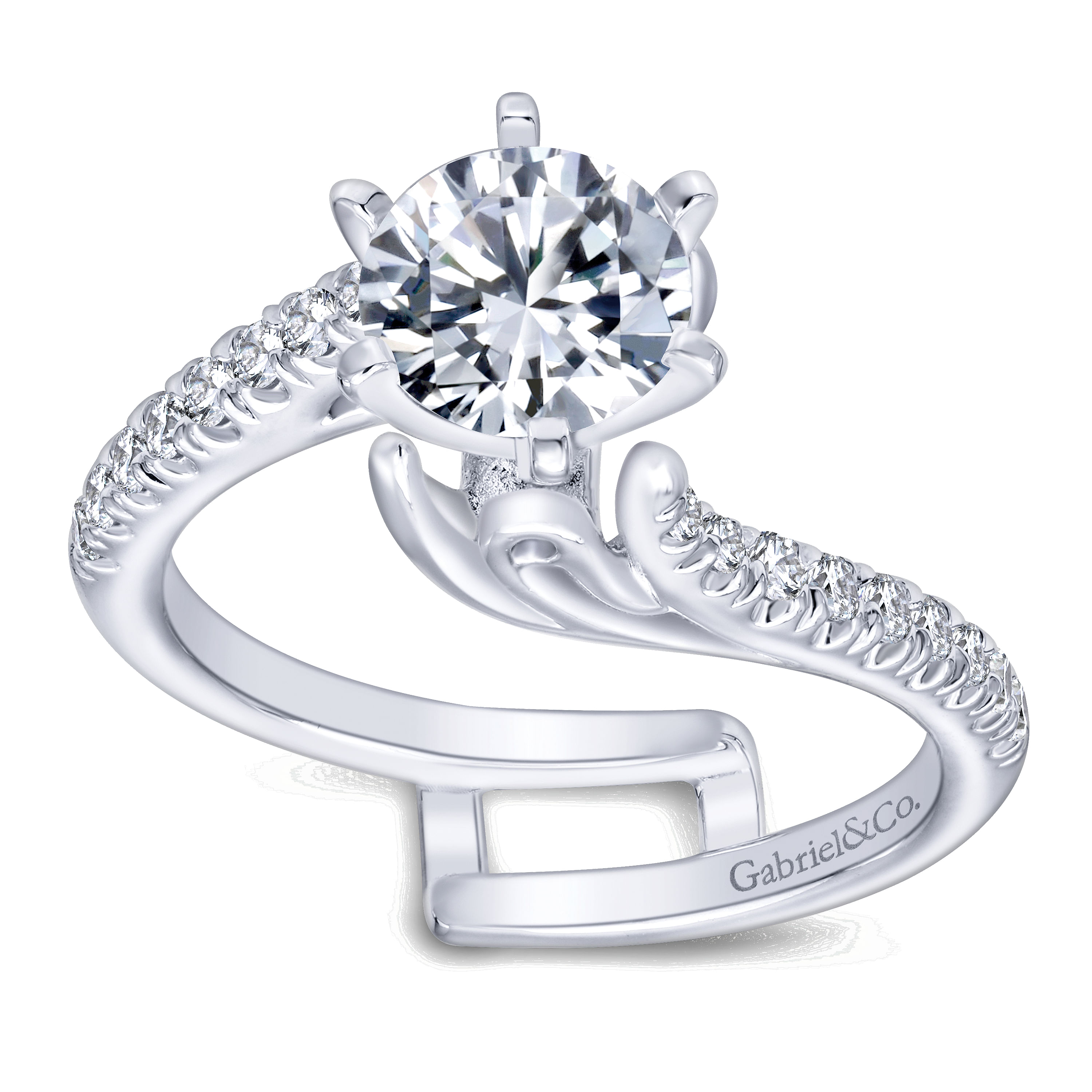 14k White Gold Diamond Bypass Engagement Ring angle 5 14k White Gold Diamond Bypass Engagement Ring angle 5