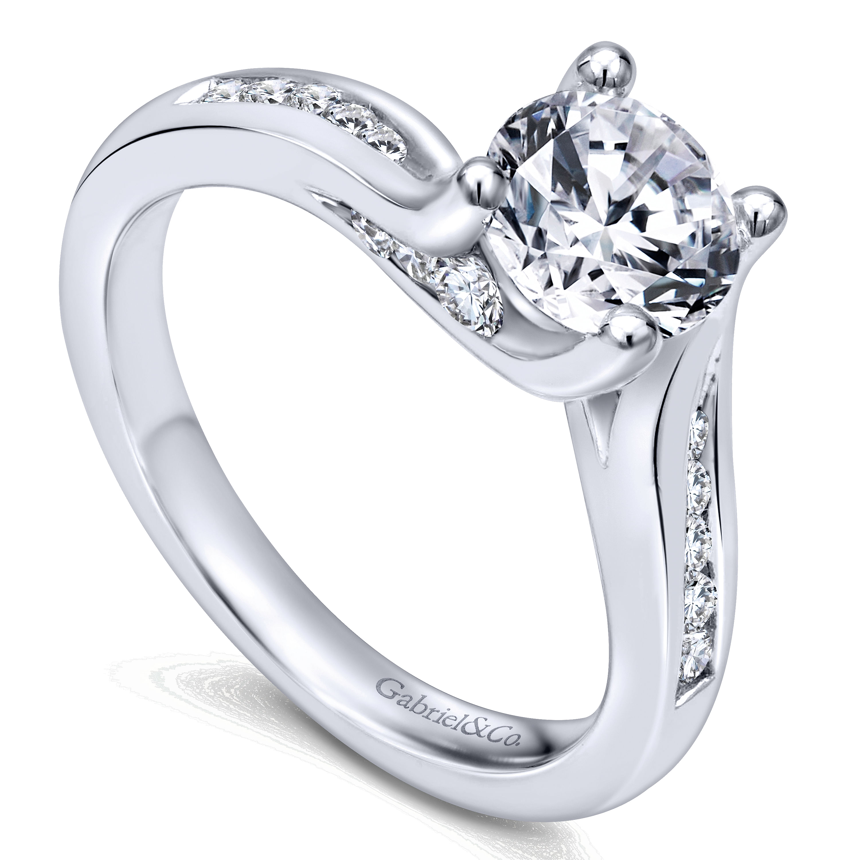 14k White Gold Diamond Bypass Engagement Ring angle 3 14k White Gold Diamond Bypass Engagement Ring angle 3