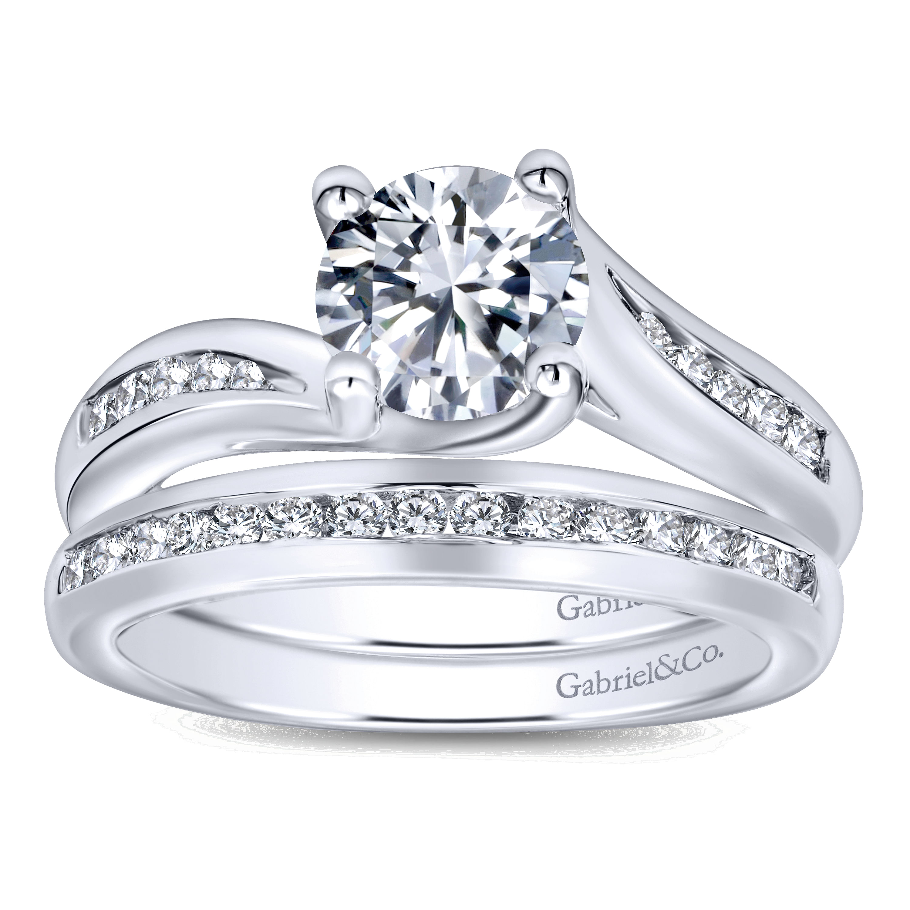 14k White Gold Diamond Bypass Engagement Ring angle 4 14k White Gold Diamond Bypass Engagement Ring angle 4