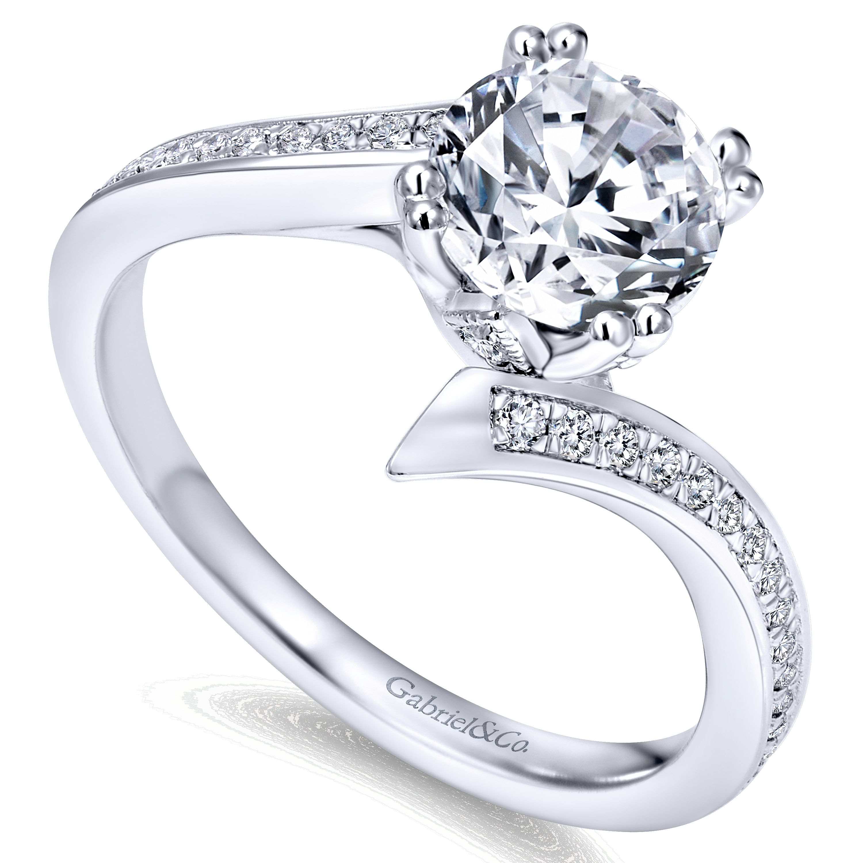 14k White Gold Diamond Bypass Engagement Ring angle 3 14k White Gold Diamond Bypass Engagement Ring angle 3