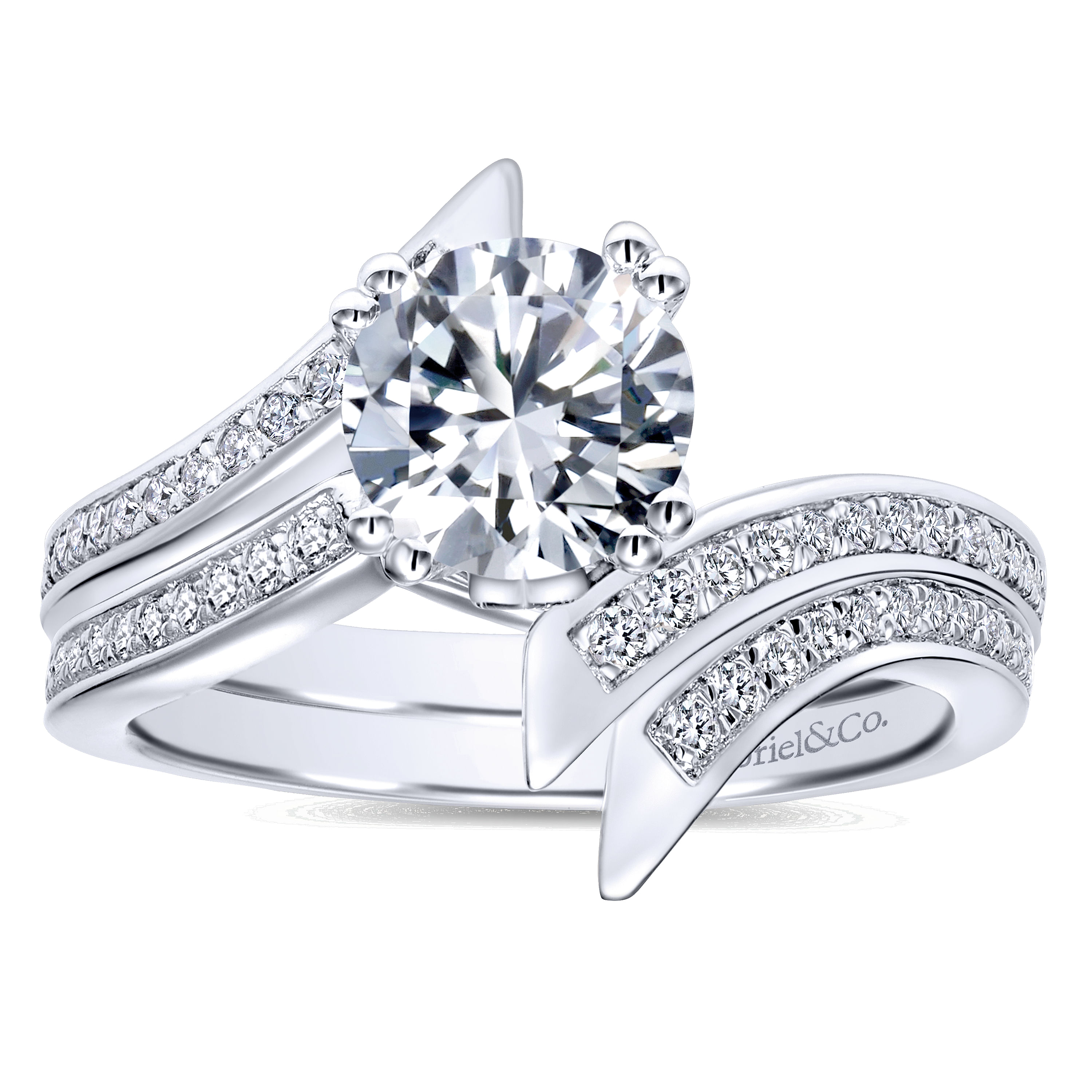 14k White Gold Diamond Bypass Engagement Ring angle 4 14k White Gold Diamond Bypass Engagement Ring angle 4
