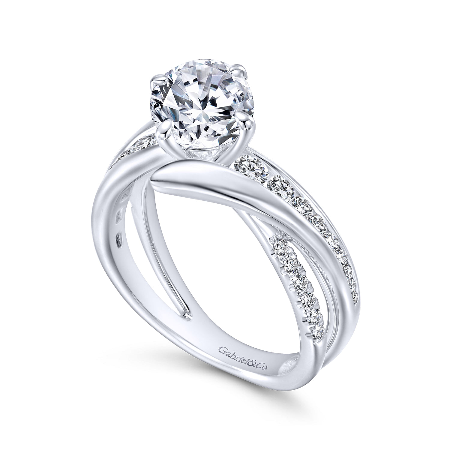 14k White Gold Diamond Bypass Engagement Ring angle 3 14k White Gold Diamond Bypass Engagement Ring angle 3
