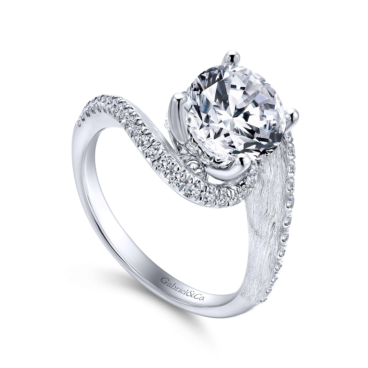 14k White Gold Diamond Bypass Engagement Ring angle 3 14k White Gold Diamond Bypass Engagement Ring angle 3