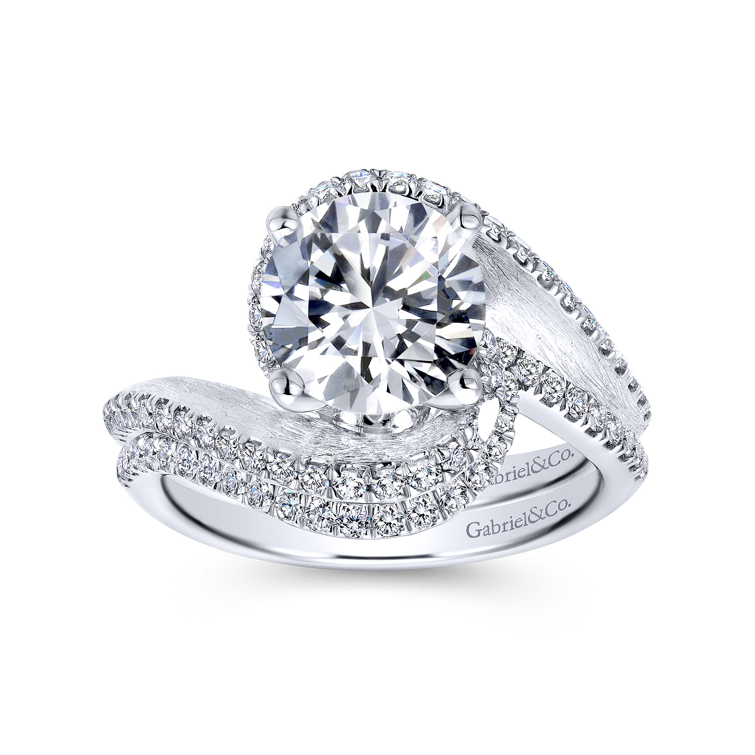 14k White Gold Diamond Bypass Engagement Ring angle 4 14k White Gold Diamond Bypass Engagement Ring angle 4