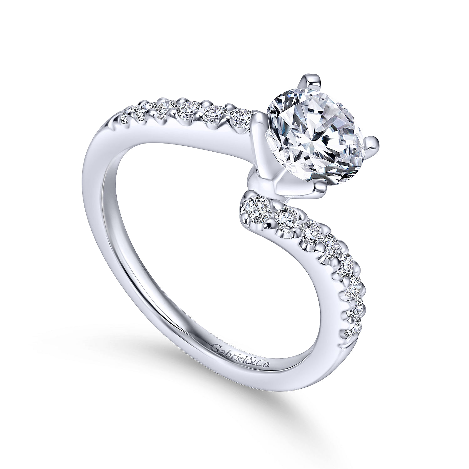 14k White Gold Diamond Bypass Engagement Ring angle 3 14k White Gold Diamond Bypass Engagement Ring angle 3