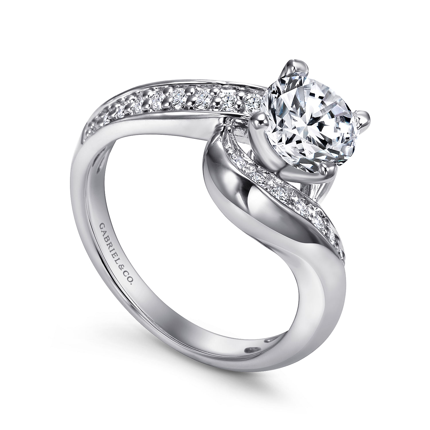 14k White Gold Diamond Bypass Engagement Ring angle 3 14k White Gold Diamond Bypass Engagement Ring angle 3