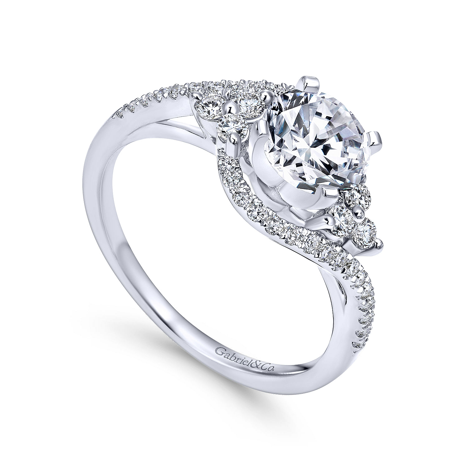 14k White Gold Diamond Bypass Engagement Ring angle 3 14k White Gold Diamond Bypass Engagement Ring angle 3