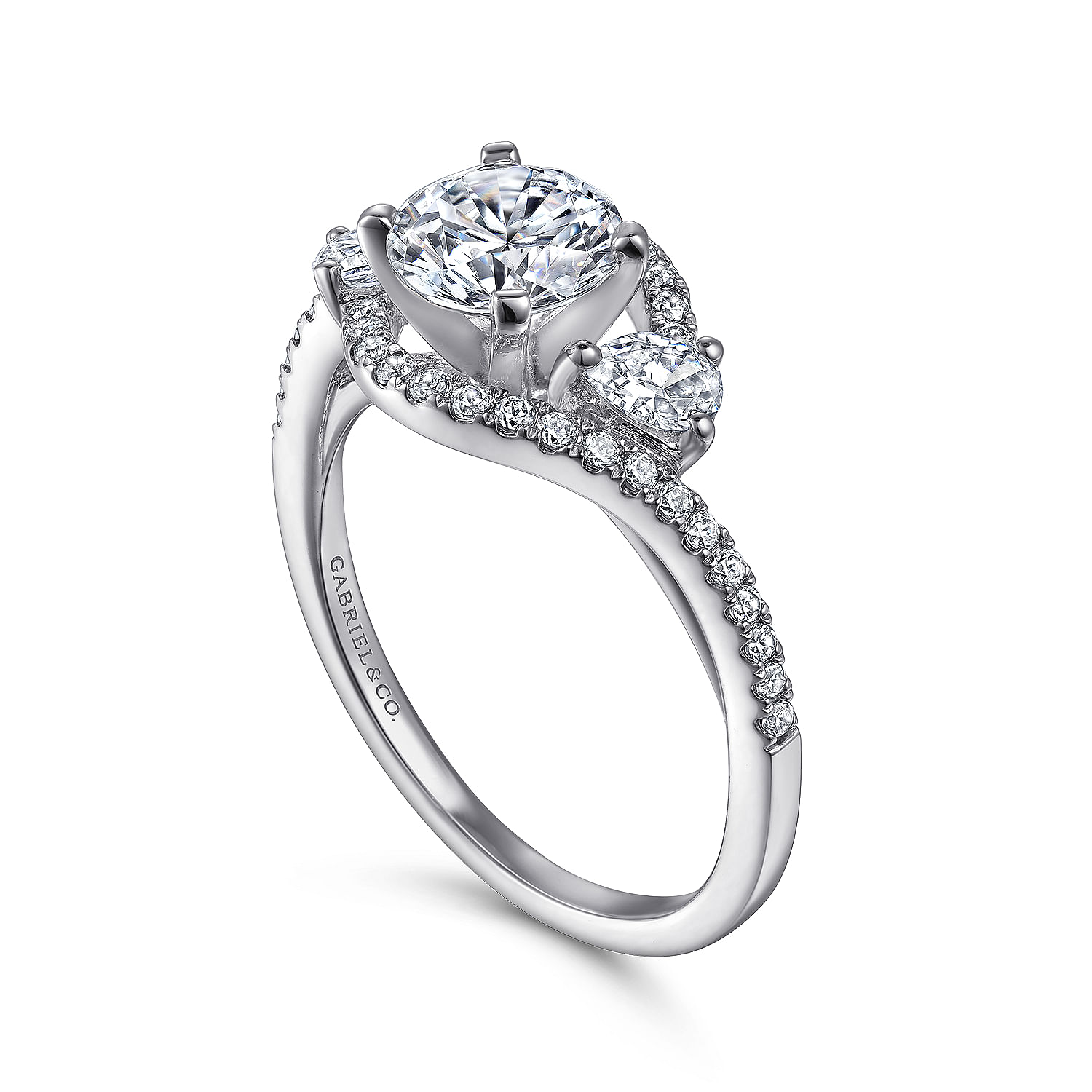 14k White Gold Diamond Bypass Engagement Ring angle 3 14k White Gold Diamond Bypass Engagement Ring angle 3