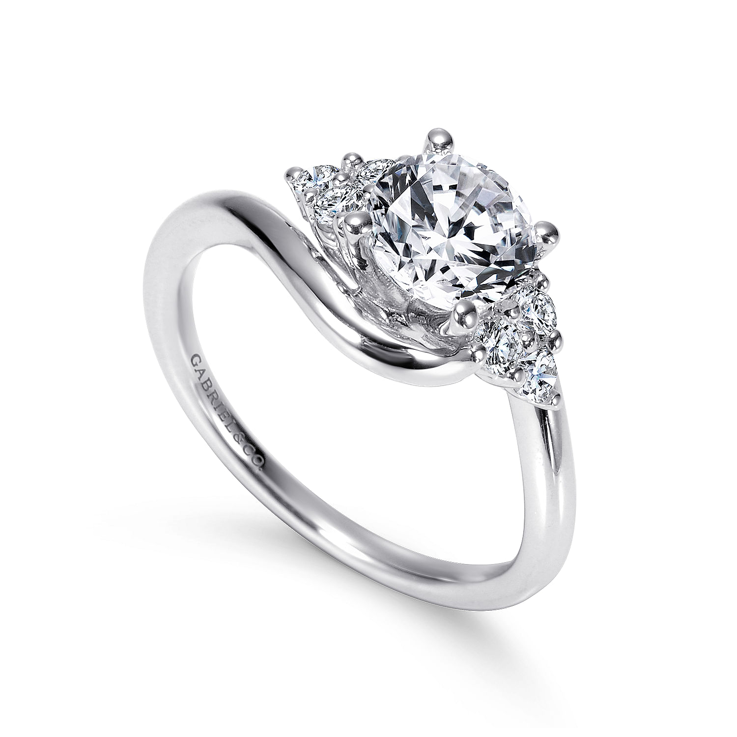 14k White Gold Diamond Bypass Engagement Ring angle 3 14k White Gold Diamond Bypass Engagement Ring angle 3