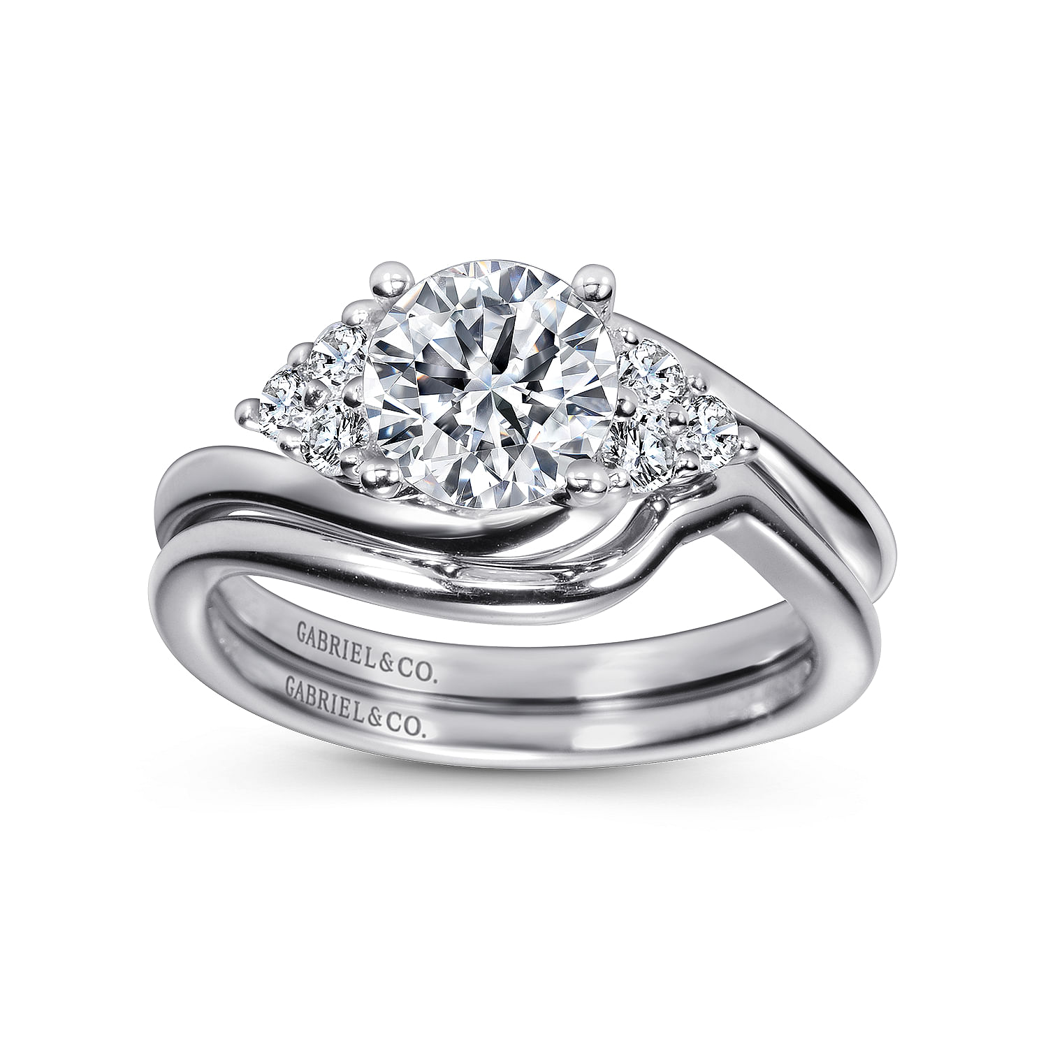 14k White Gold Diamond Bypass Engagement Ring angle 4 14k White Gold Diamond Bypass Engagement Ring angle 4