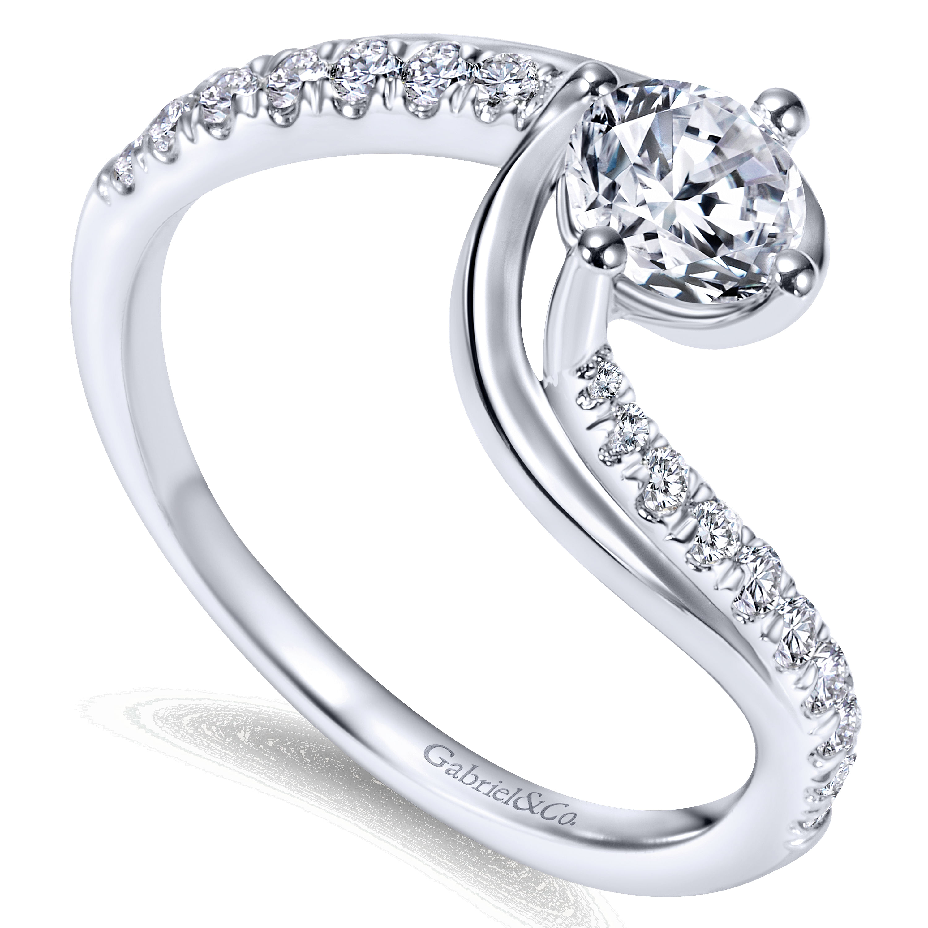 14k White Gold Diamond Bypass Engagement Ring angle 3 14k White Gold Diamond Bypass Engagement Ring angle 3