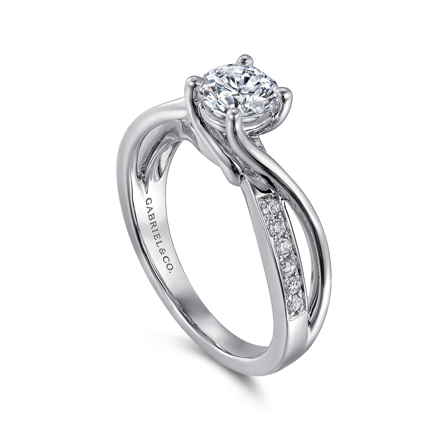 14k White Gold Diamond Criss Cross Engagement Ring angle 3 14k White Gold Diamond Criss Cross Engagement Ring angle 3