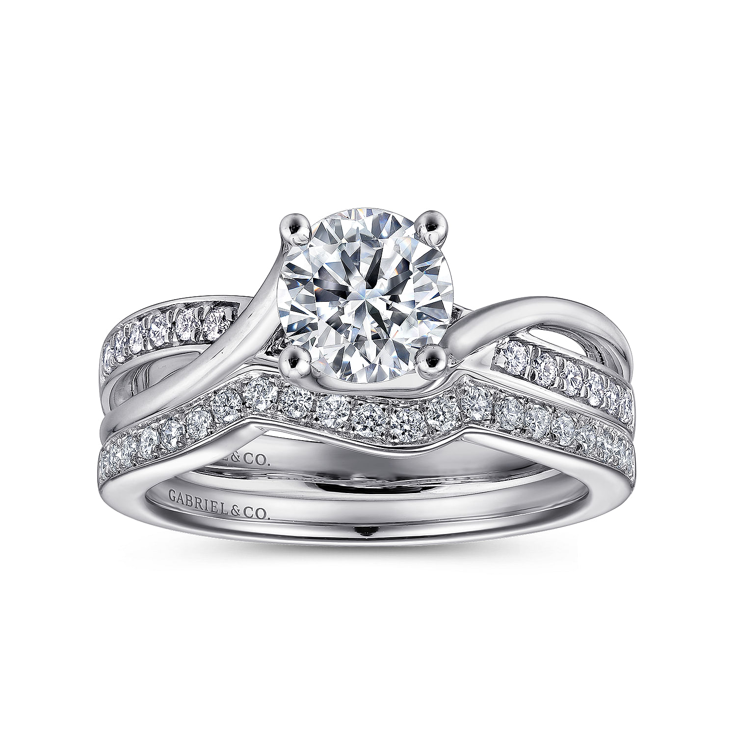 14k White Gold Diamond Criss Cross Engagement Ring angle 4 14k White Gold Diamond Criss Cross Engagement Ring angle 4