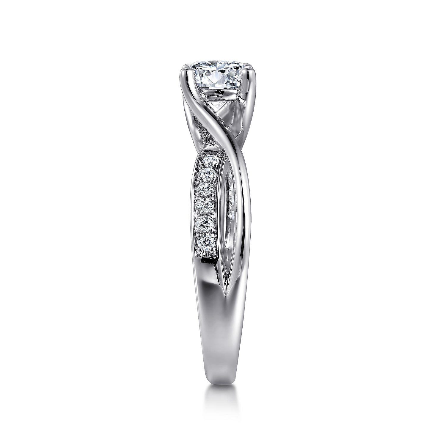 14k White Gold Diamond Criss Cross Engagement Ring angle 5 14k White Gold Diamond Criss Cross Engagement Ring angle 5