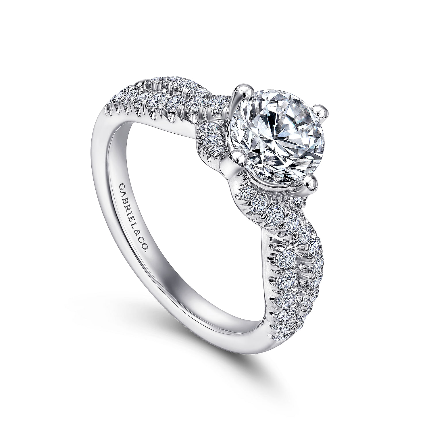 14k White Gold Diamond Criss Cross Engagement Ring angle 3 14k White Gold Diamond Criss Cross Engagement Ring angle 3