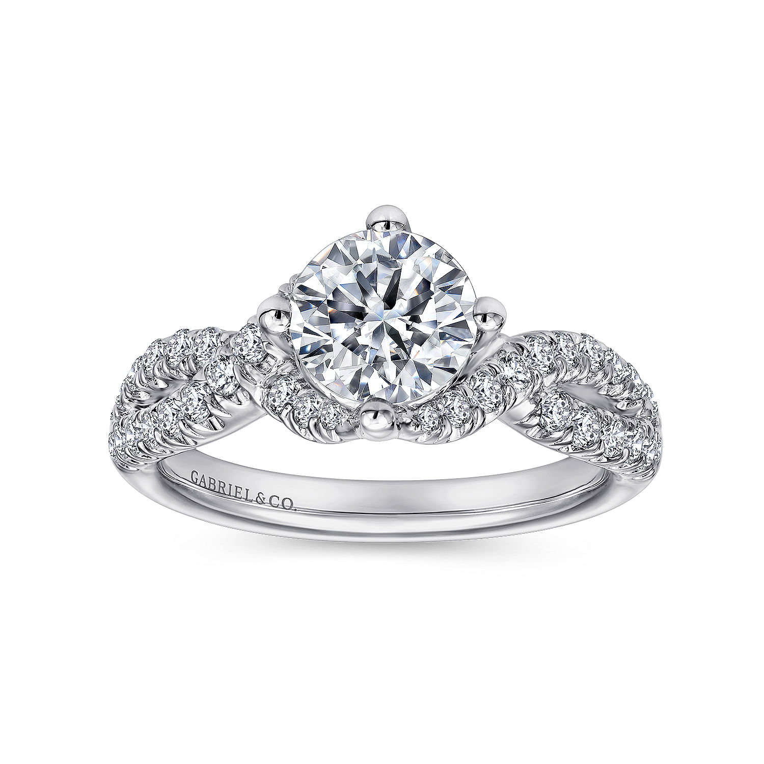 14k White Gold Diamond Criss Cross Engagement Ring angle 5 14k White Gold Diamond Criss Cross Engagement Ring angle 5