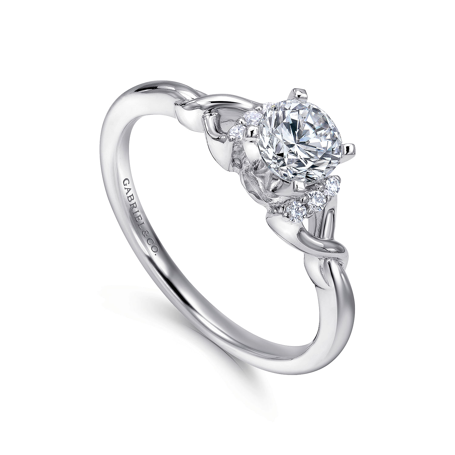 14k White Gold Diamond Criss Cross Engagement Ring angle 3 14k White Gold Diamond Criss Cross Engagement Ring angle 3