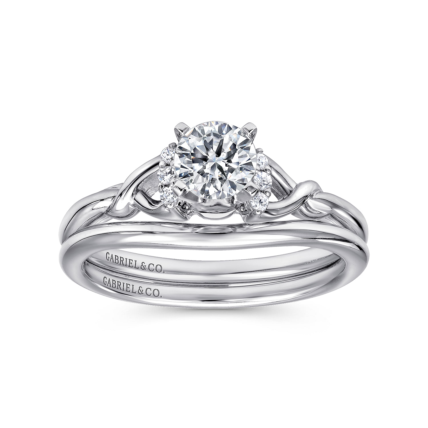 14k White Gold Diamond Criss Cross Engagement Ring angle 4 14k White Gold Diamond Criss Cross Engagement Ring angle 4