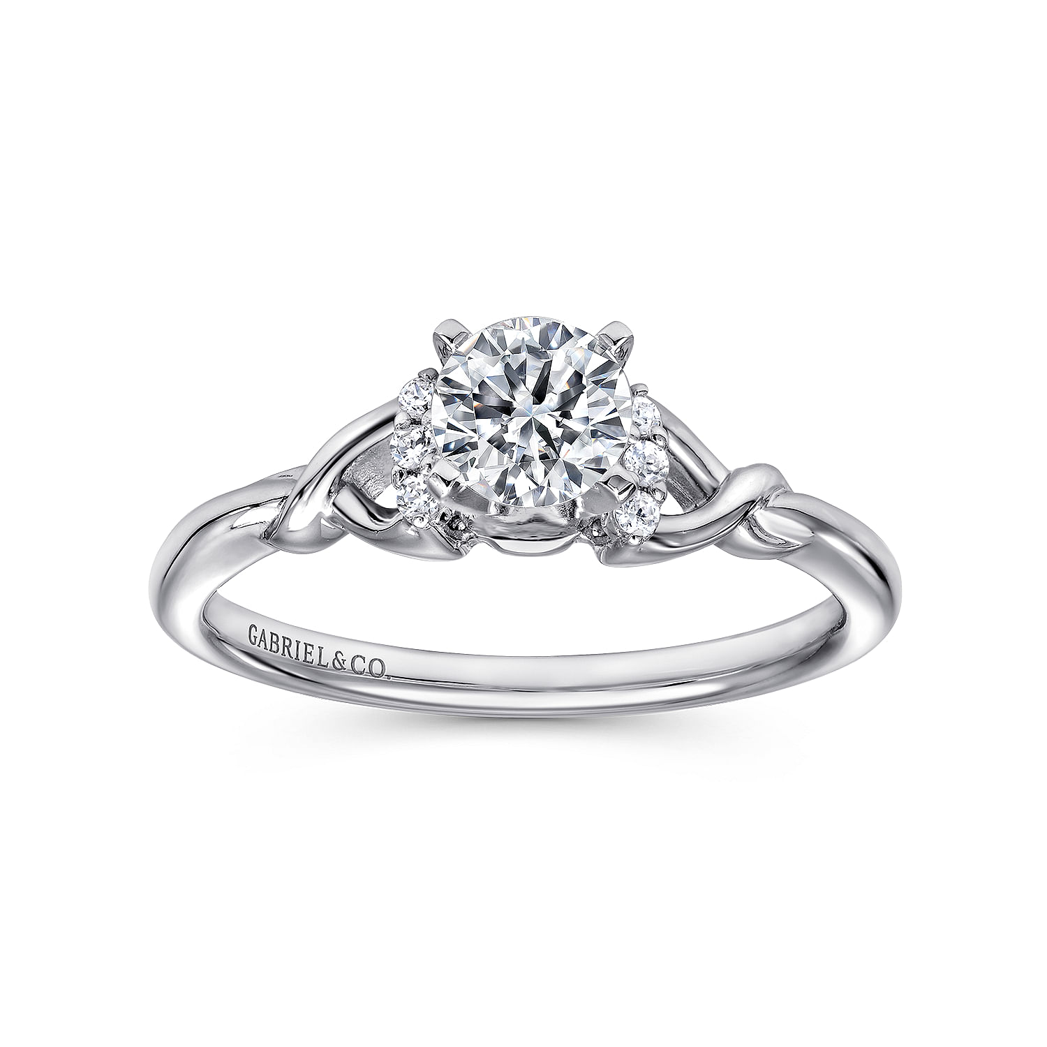 14k White Gold Diamond Criss Cross Engagement Ring angle 5 14k White Gold Diamond Criss Cross Engagement Ring angle 5