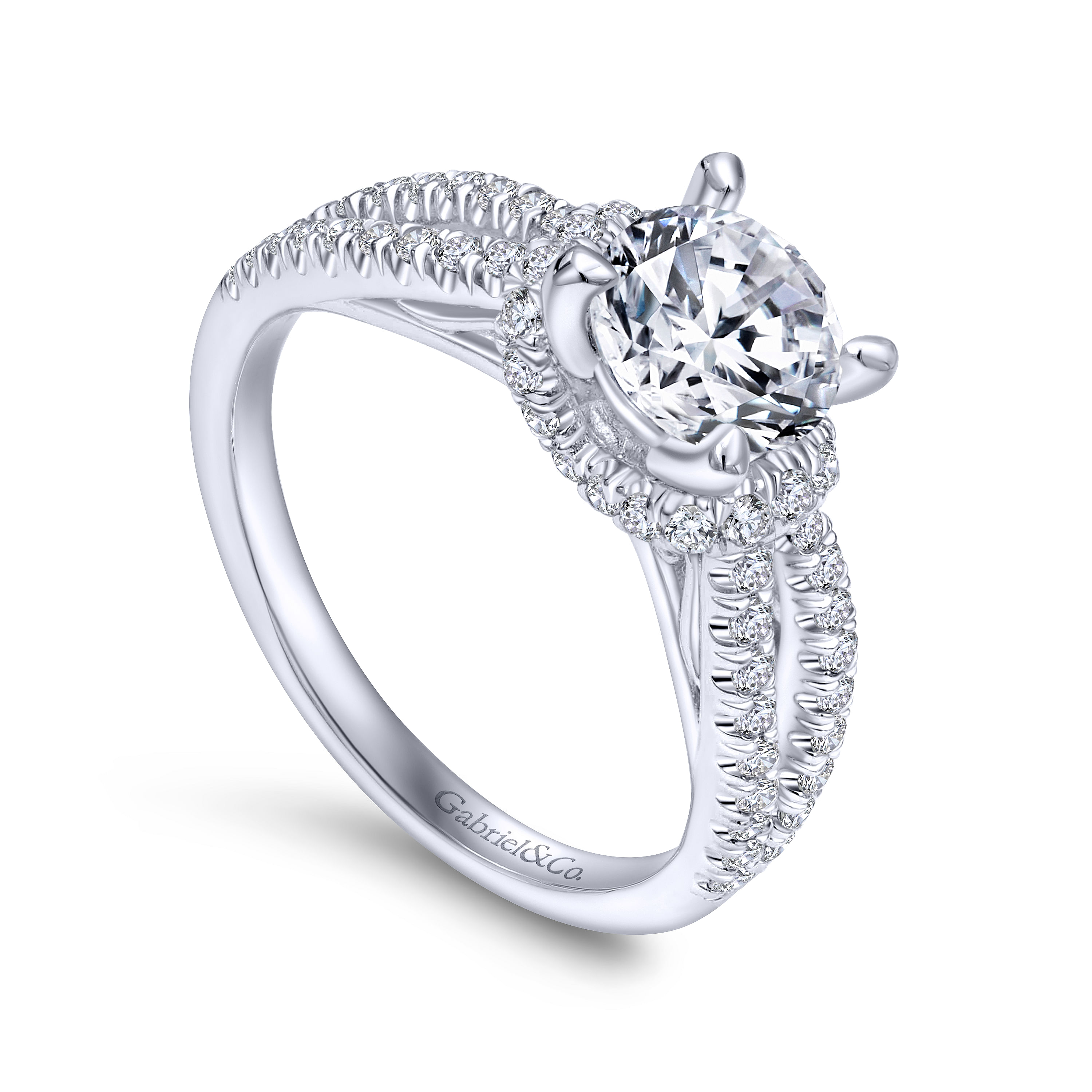 14k White Gold Diamond Criss Cross Engagement Ring angle 3 14k White Gold Diamond Criss Cross Engagement Ring angle 3