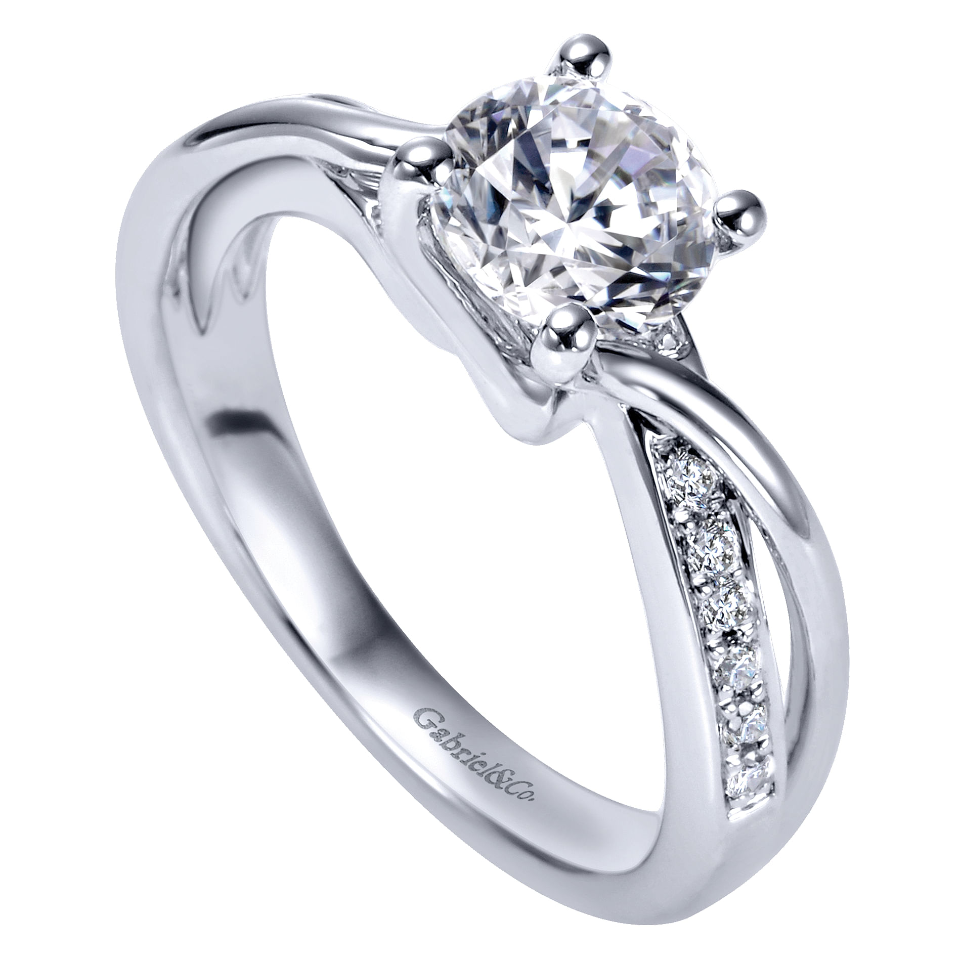 14k White Gold Diamond Criss Cross Engagement Ring angle 3 14k White Gold Diamond Criss Cross Engagement Ring angle 3