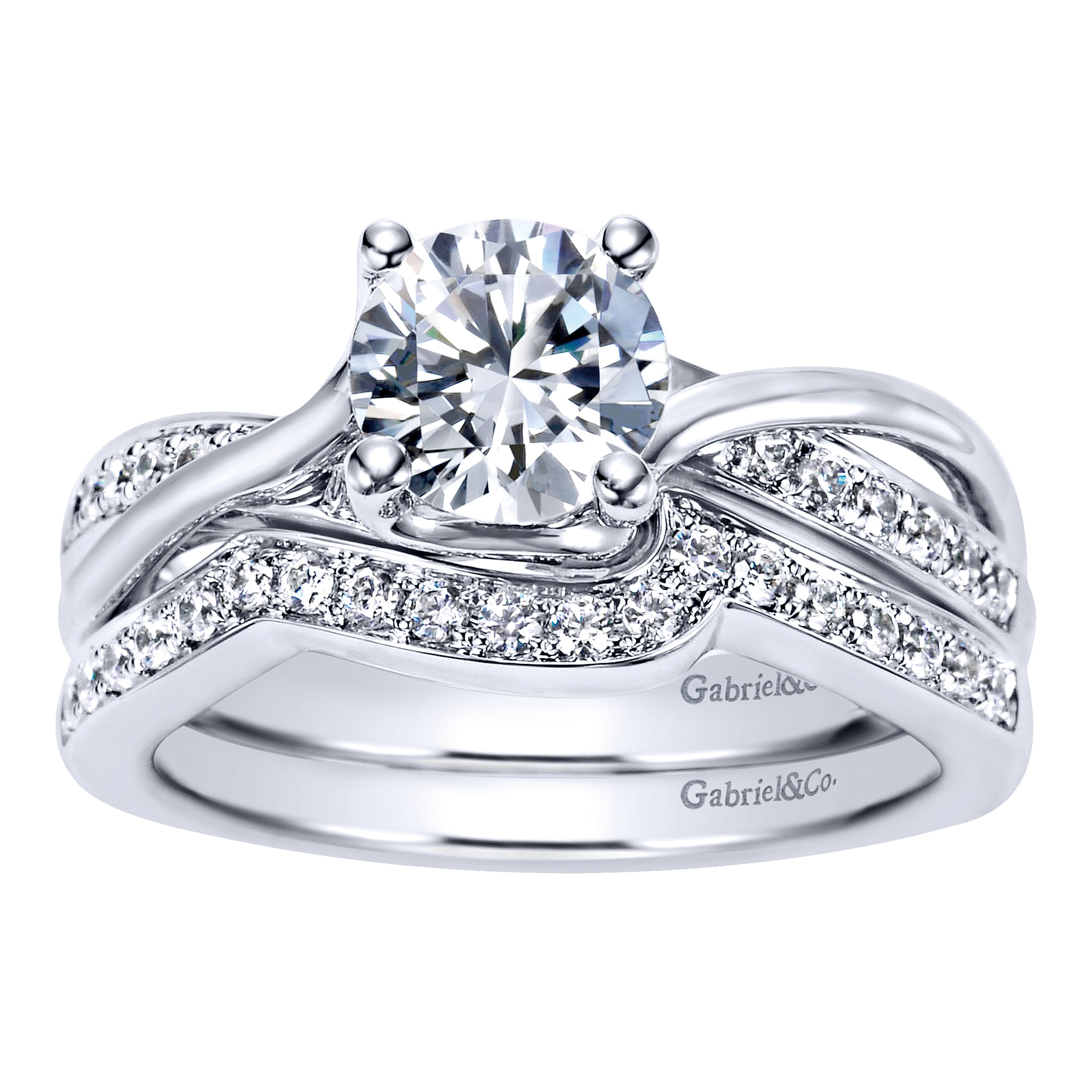 14k White Gold Diamond Criss Cross Engagement Ring angle 4 14k White Gold Diamond Criss Cross Engagement Ring angle 4