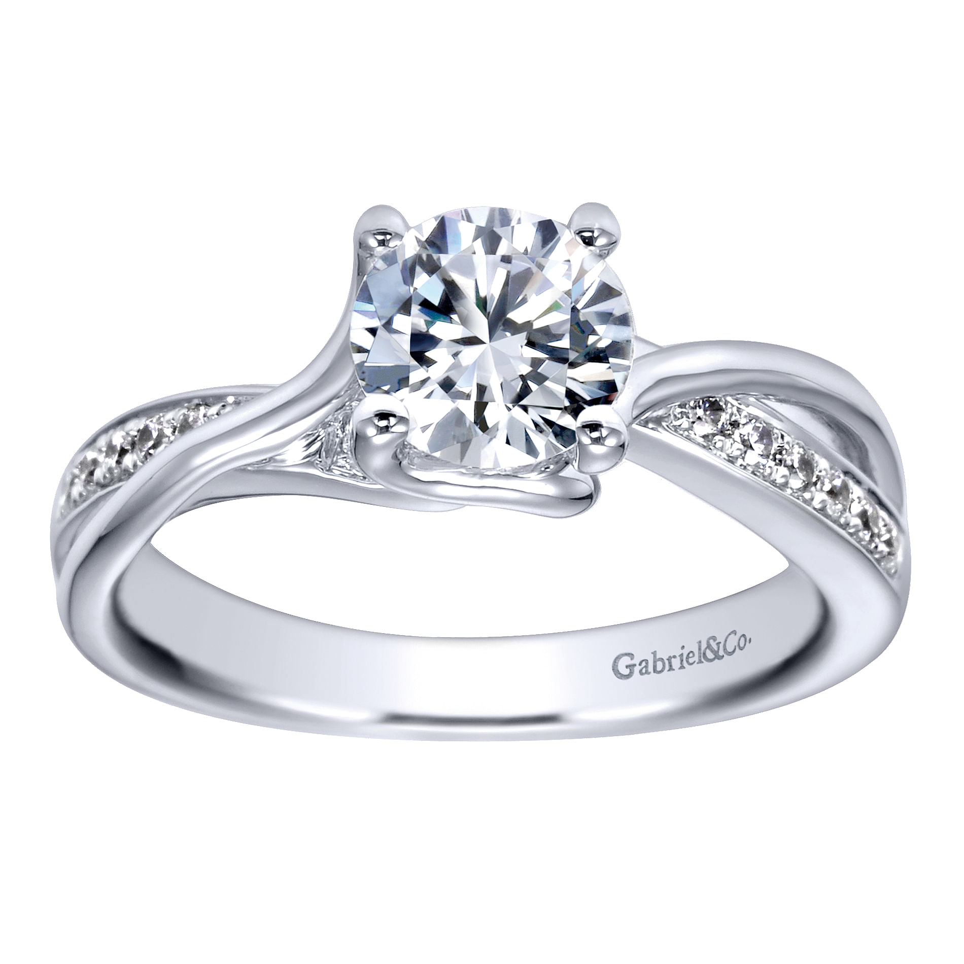 14k White Gold Diamond Criss Cross Engagement Ring angle 5 14k White Gold Diamond Criss Cross Engagement Ring angle 5