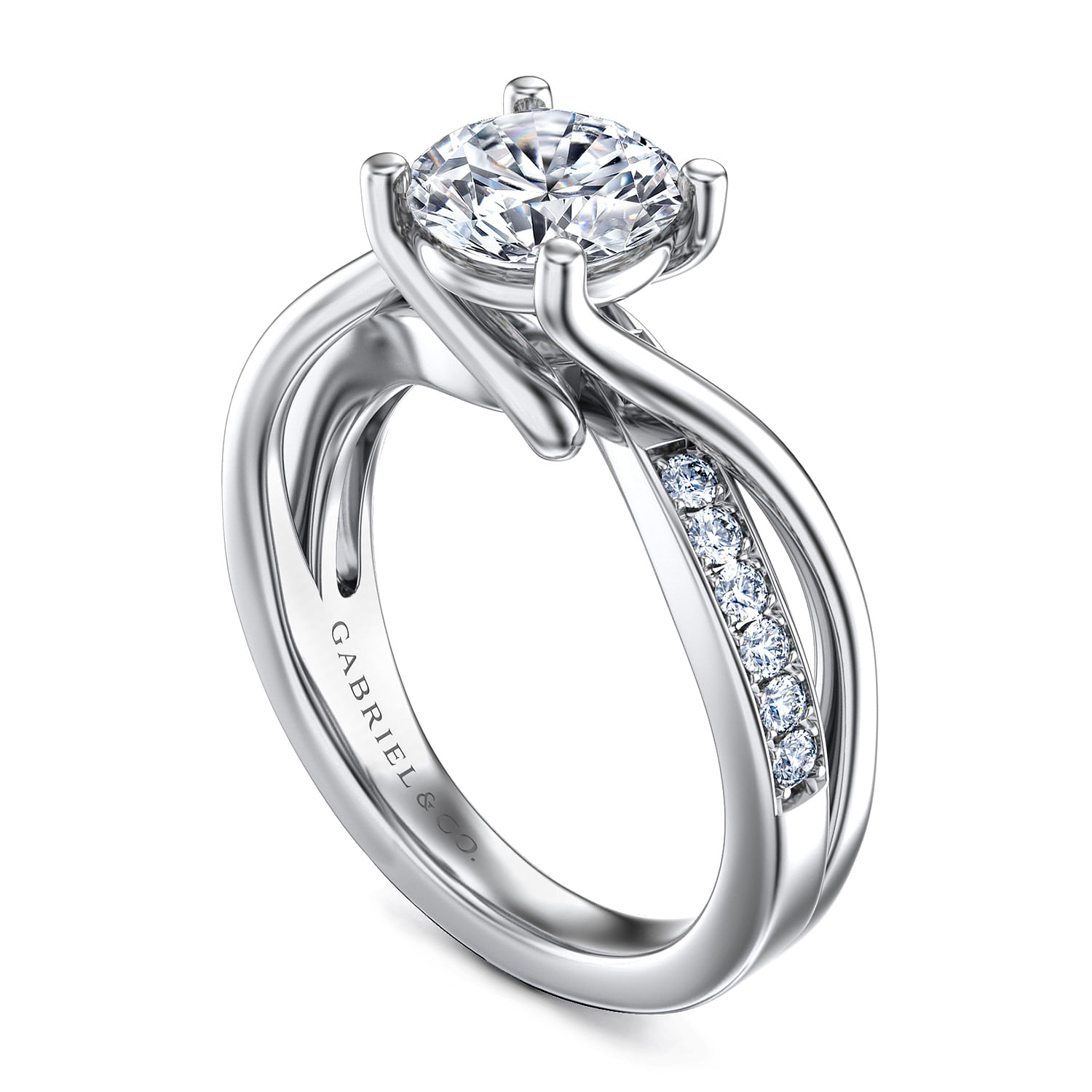 14k White Gold Diamond Criss Cross Engagement Ring angle 3 14k White Gold Diamond Criss Cross Engagement Ring angle 3