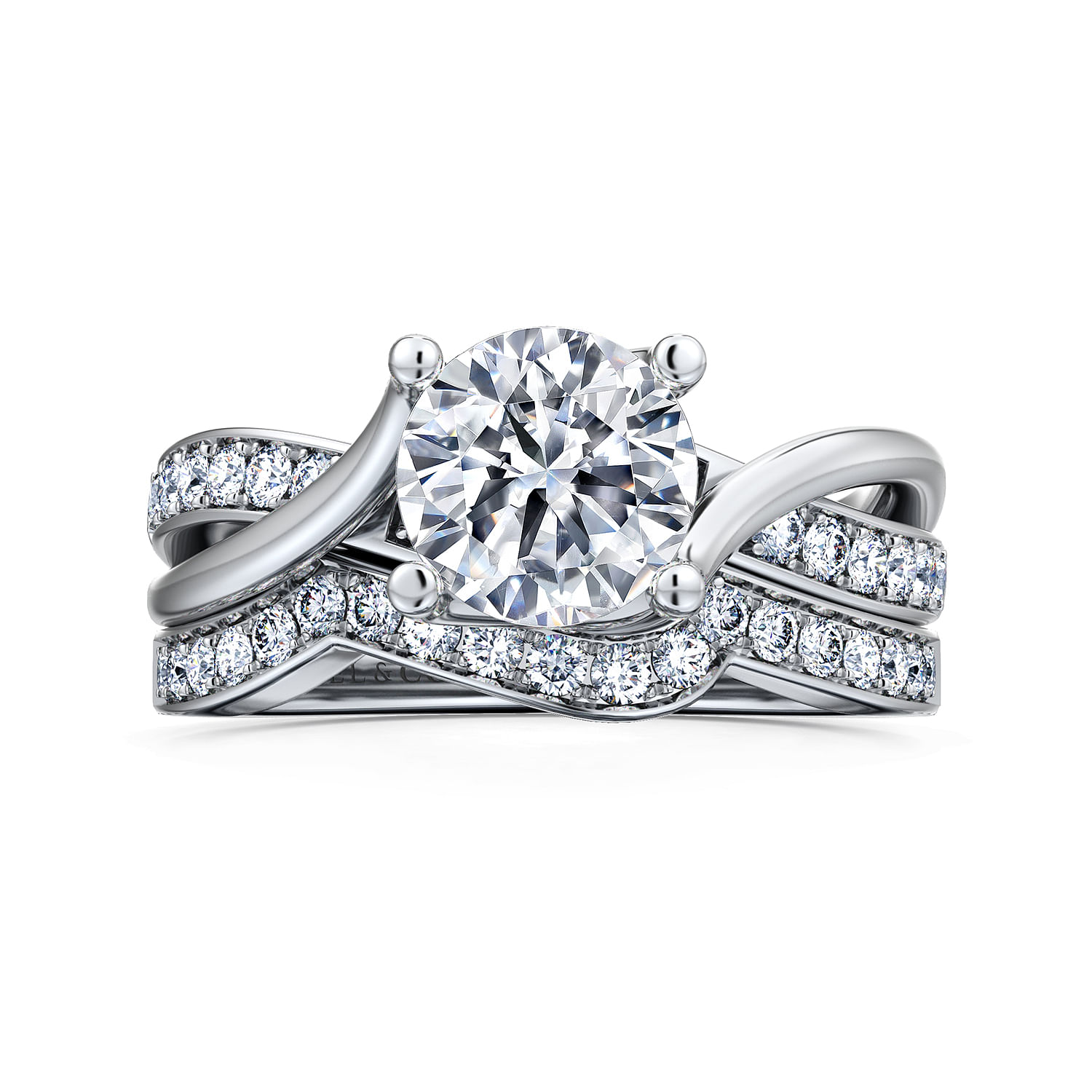 14k White Gold Diamond Criss Cross Engagement Ring angle 4 14k White Gold Diamond Criss Cross Engagement Ring angle 4