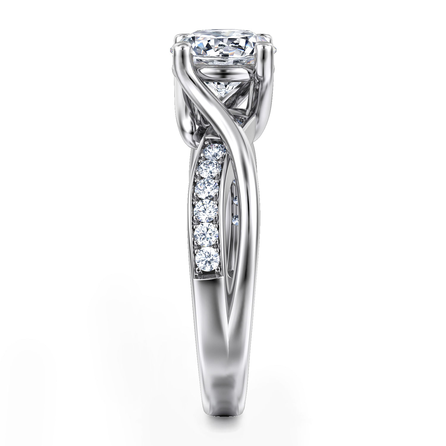 14k White Gold Diamond Criss Cross Engagement Ring angle 5 14k White Gold Diamond Criss Cross Engagement Ring angle 5