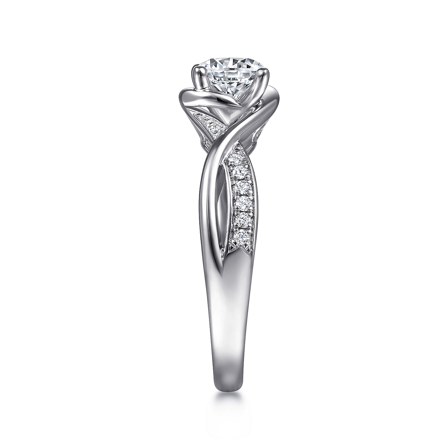 14k White Gold Diamond Criss Cross Engagement Ring angle 5 14k White Gold Diamond Criss Cross Engagement Ring angle 5