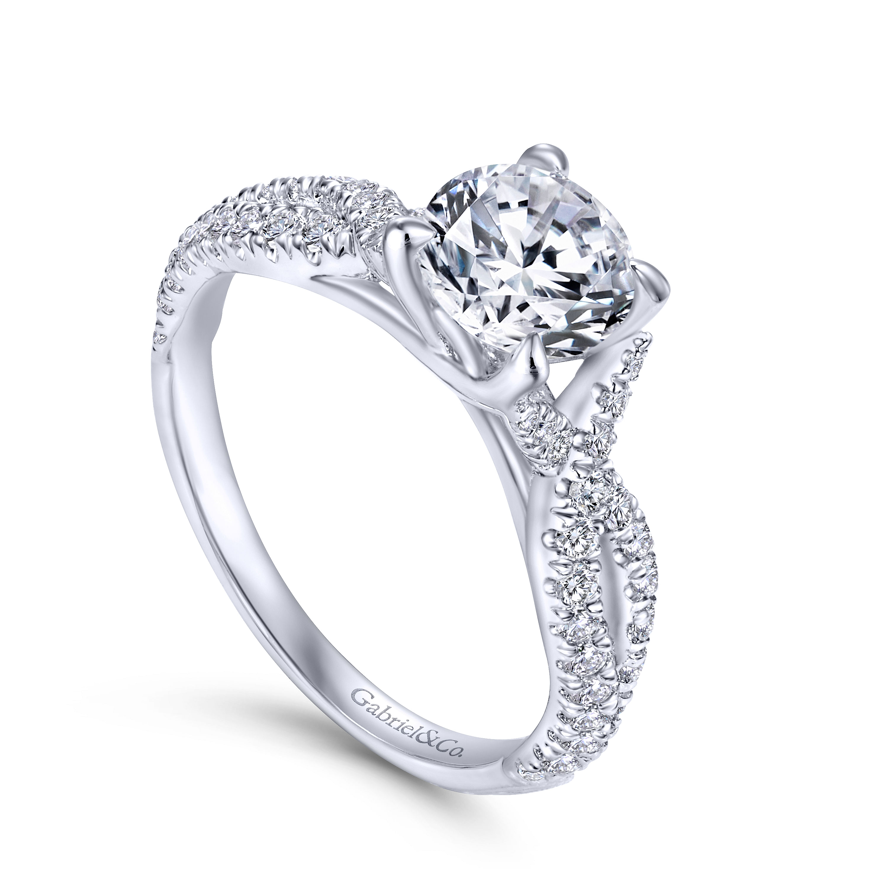14k White Gold Diamond Criss Cross Engagement Ring angle 3 14k White Gold Diamond Criss Cross Engagement Ring angle 3