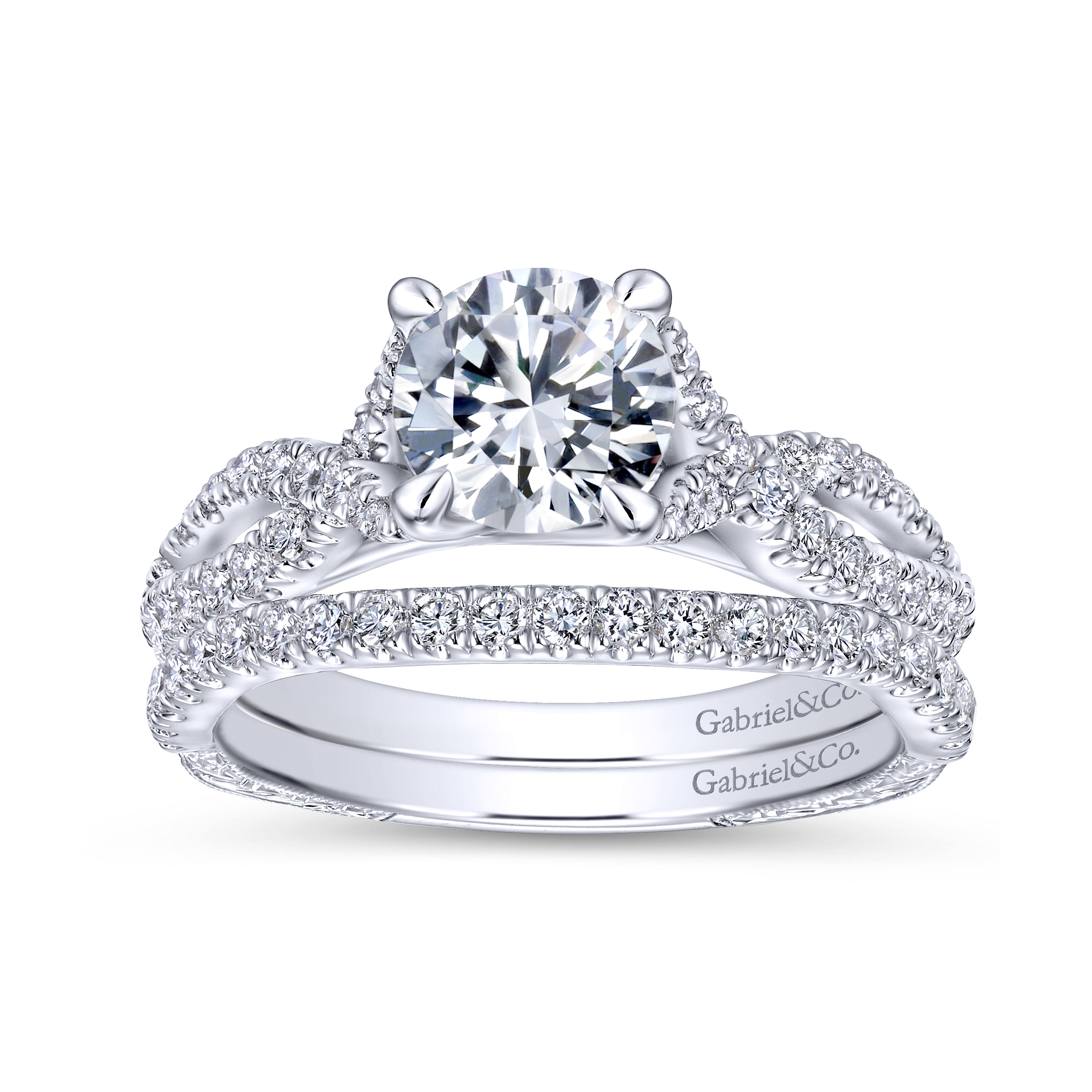 14k White Gold Diamond Criss Cross Engagement Ring angle 4 14k White Gold Diamond Criss Cross Engagement Ring angle 4