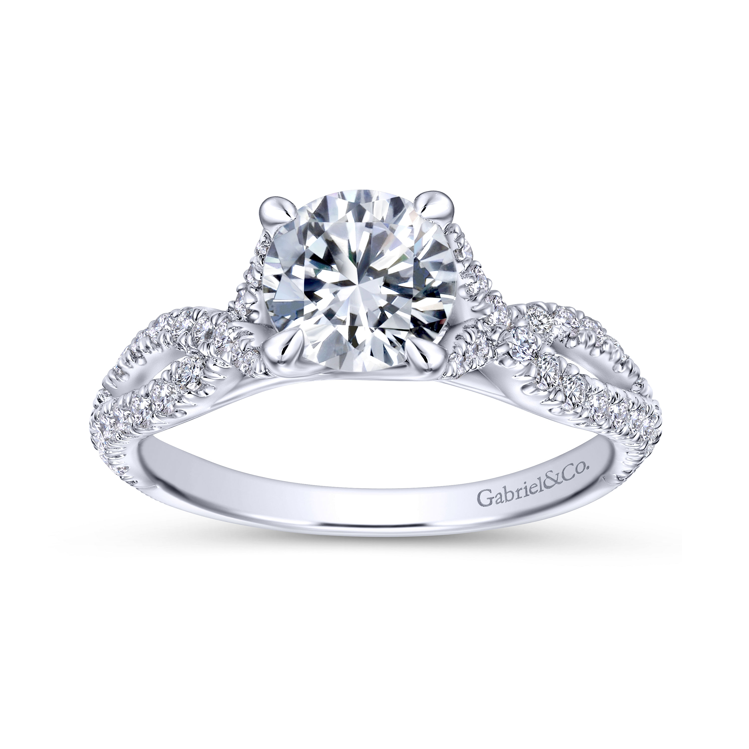 14k White Gold Diamond Criss Cross Engagement Ring angle 5 14k White Gold Diamond Criss Cross Engagement Ring angle 5