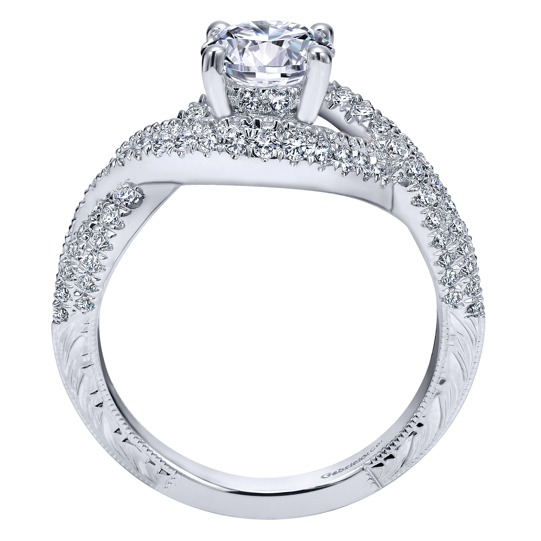 14k White Gold Diamond Criss Cross Engagement Ring angle 2 14k White Gold Diamond Criss Cross Engagement Ring angle 2