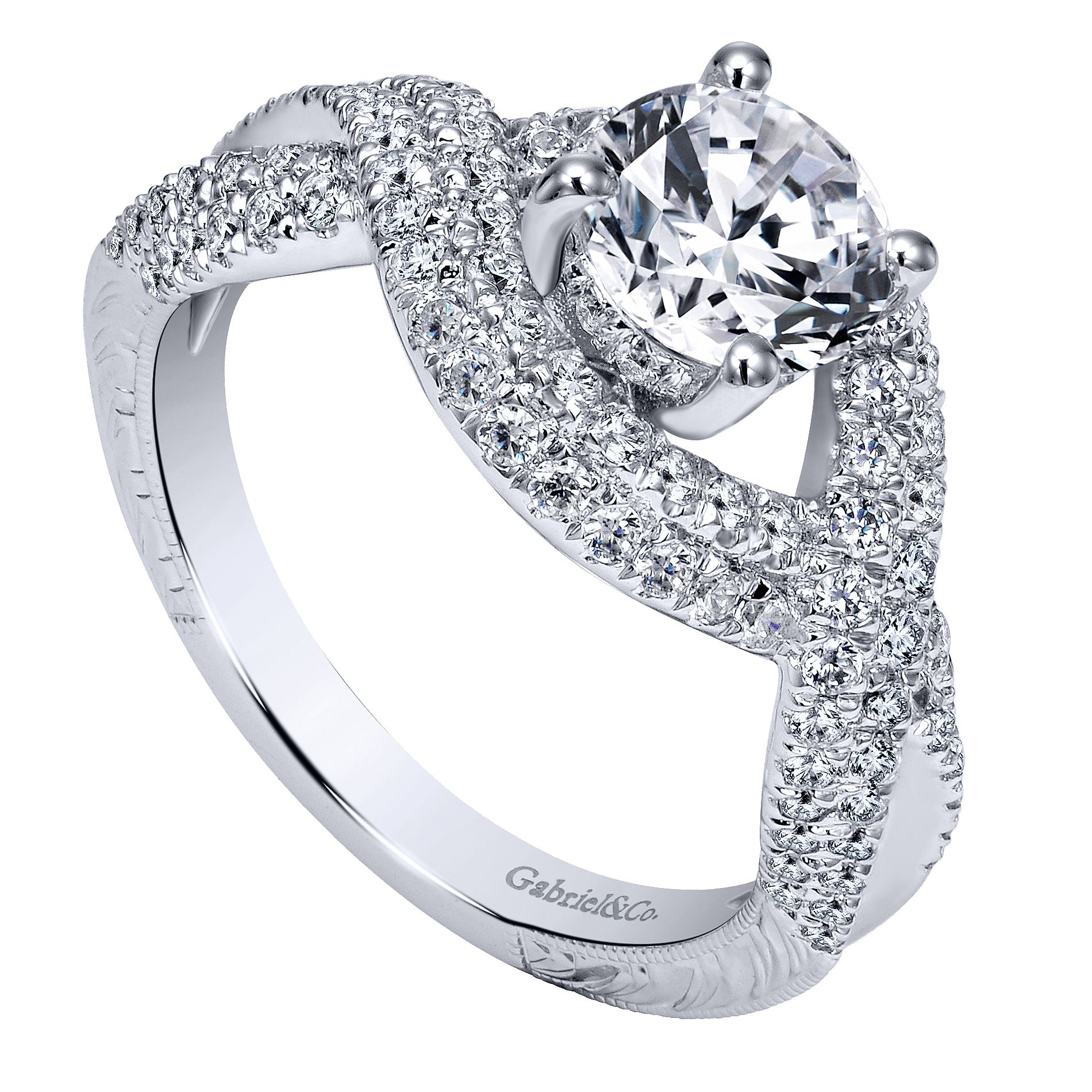 14k White Gold Diamond Criss Cross Engagement Ring angle 3 14k White Gold Diamond Criss Cross Engagement Ring angle 3