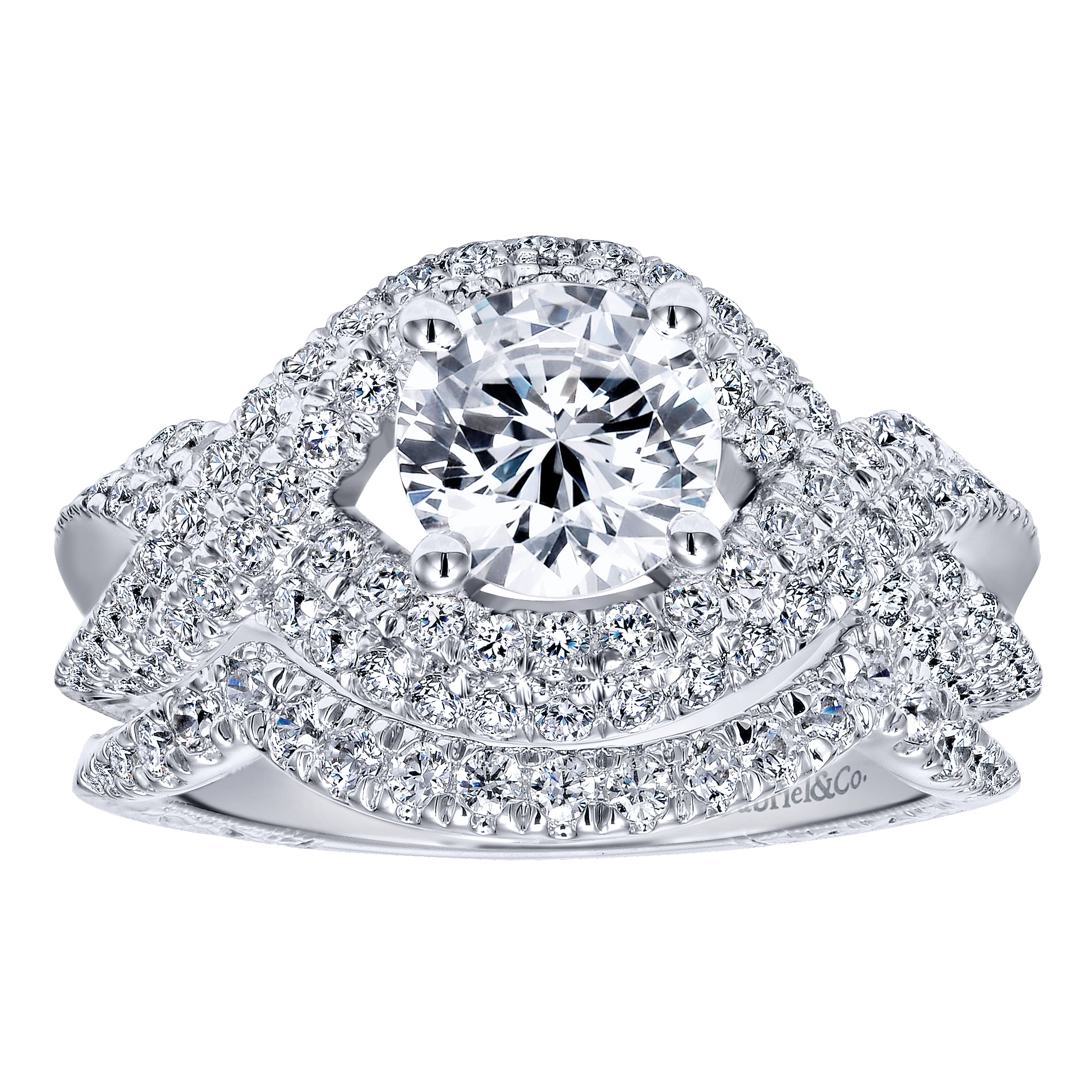 14k White Gold Diamond Criss Cross Engagement Ring angle 4 14k White Gold Diamond Criss Cross Engagement Ring angle 4