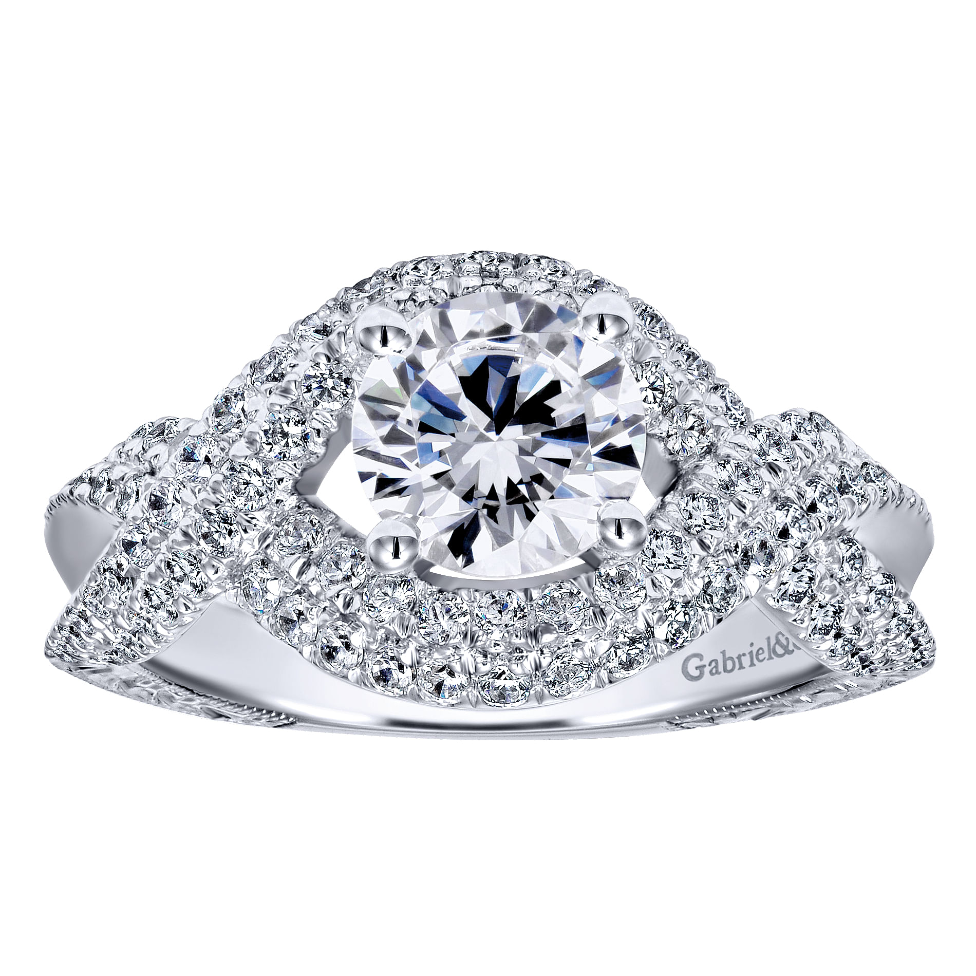 14k White Gold Diamond Criss Cross Engagement Ring angle 5 14k White Gold Diamond Criss Cross Engagement Ring angle 5