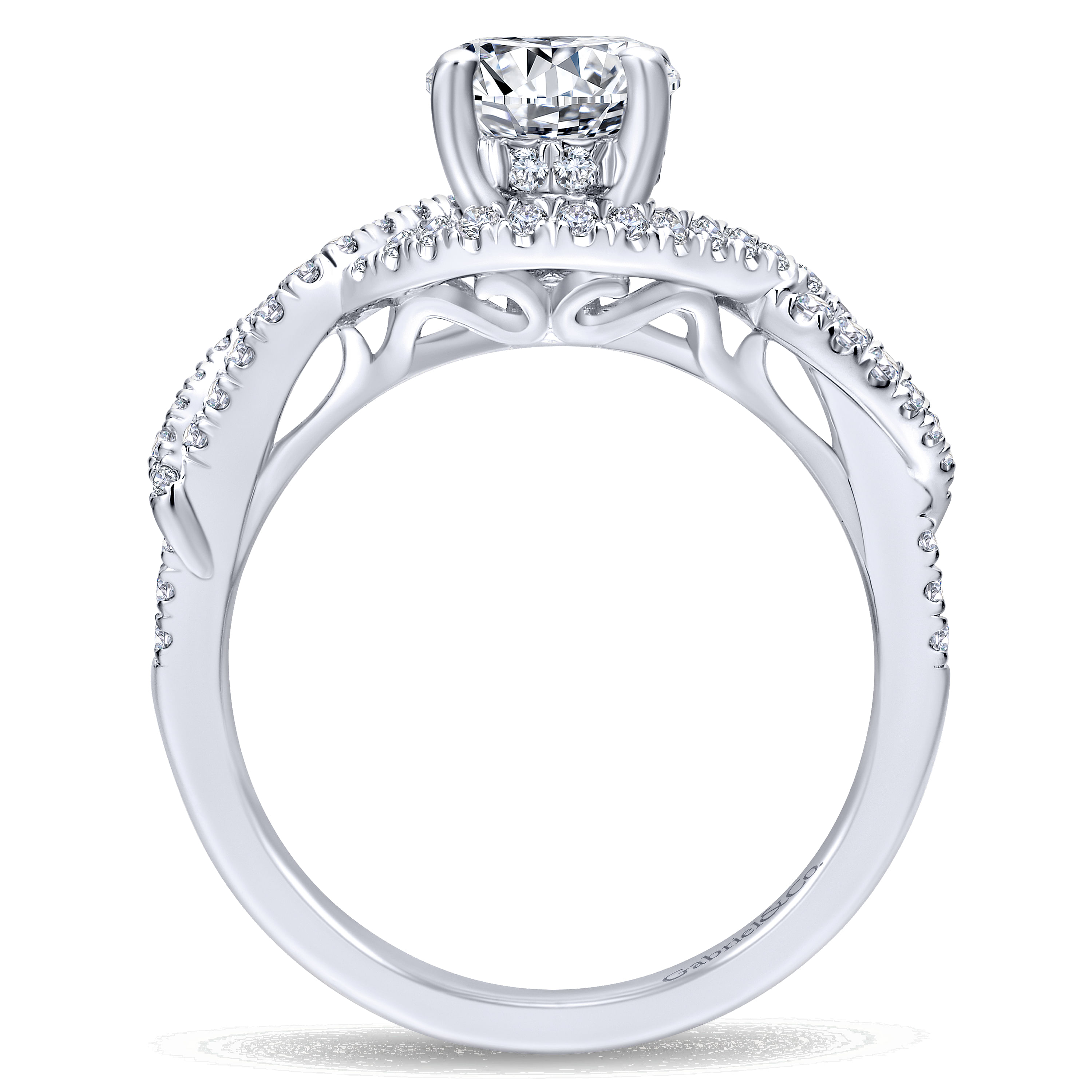 14k White Gold Diamond Criss Cross Engagement Ring angle 2 14k White Gold Diamond Criss Cross Engagement Ring angle 2