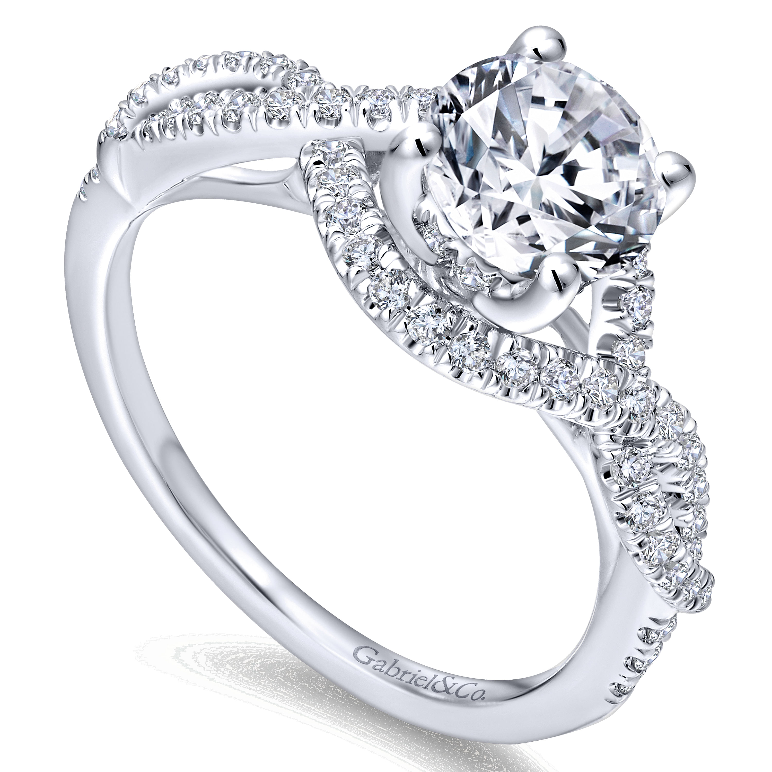 14k White Gold Diamond Criss Cross Engagement Ring angle 3 14k White Gold Diamond Criss Cross Engagement Ring angle 3