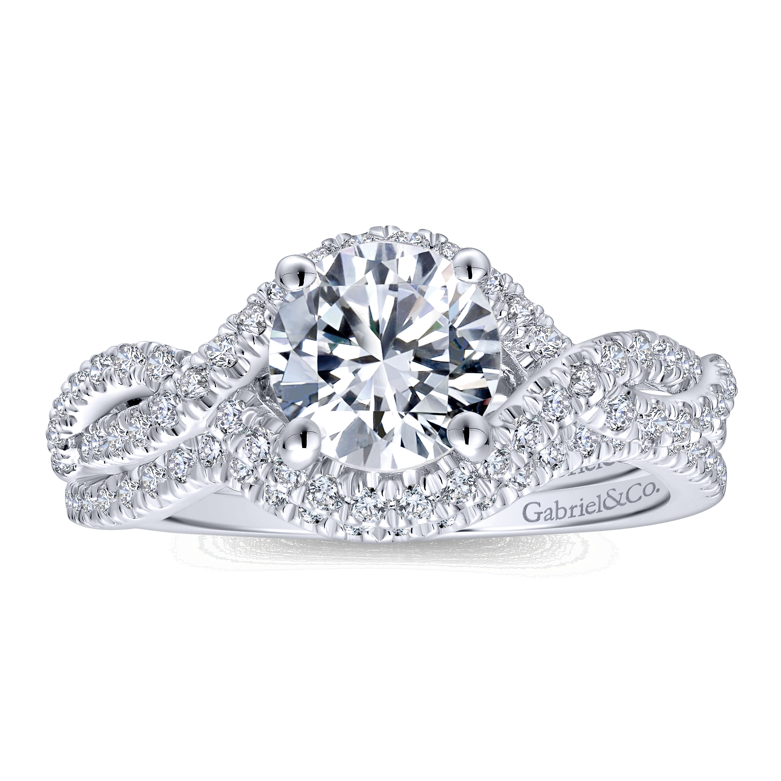 14k White Gold Diamond Criss Cross Engagement Ring angle 4 14k White Gold Diamond Criss Cross Engagement Ring angle 4