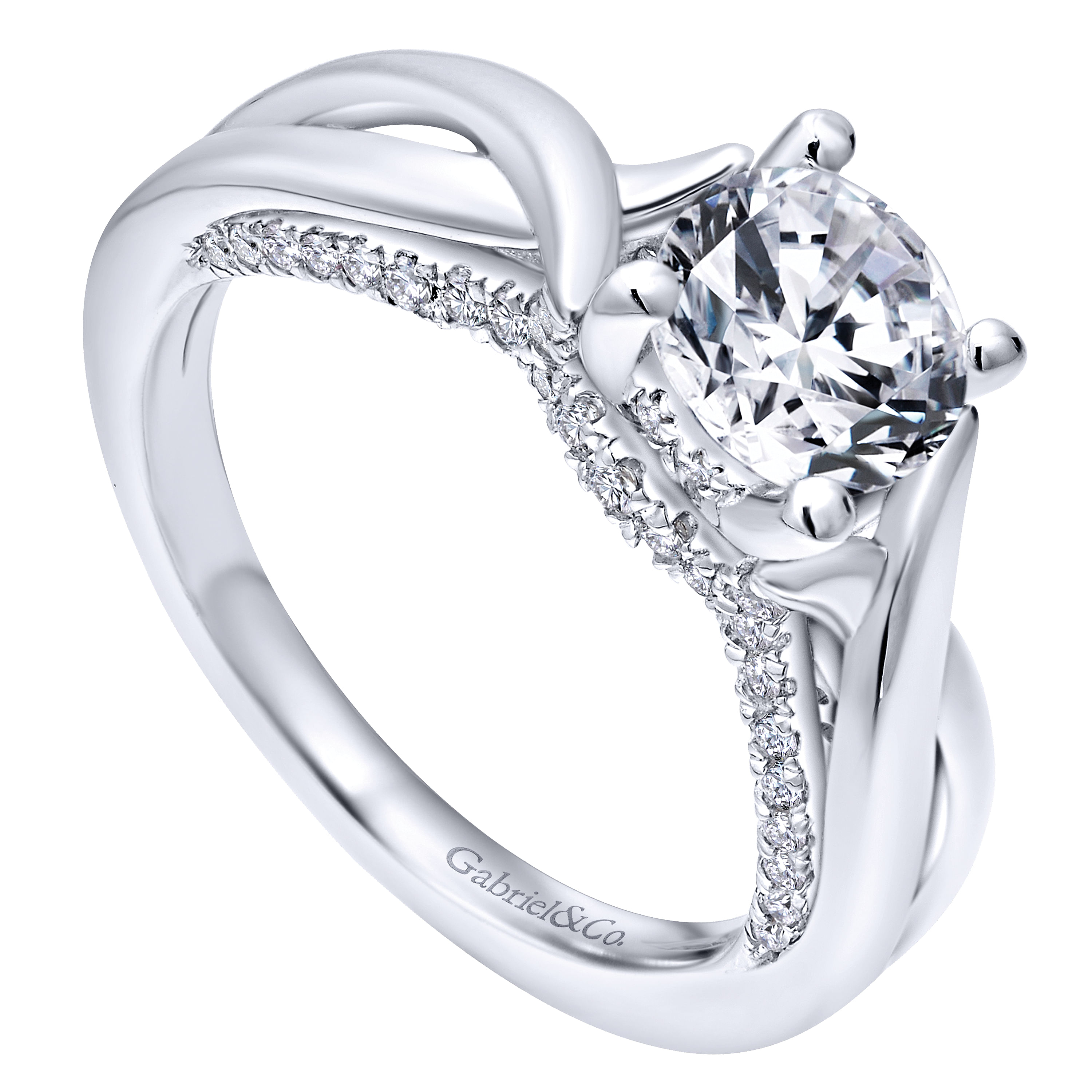 14k White Gold Diamond Criss Cross Engagement Ring angle 3 14k White Gold Diamond Criss Cross Engagement Ring angle 3