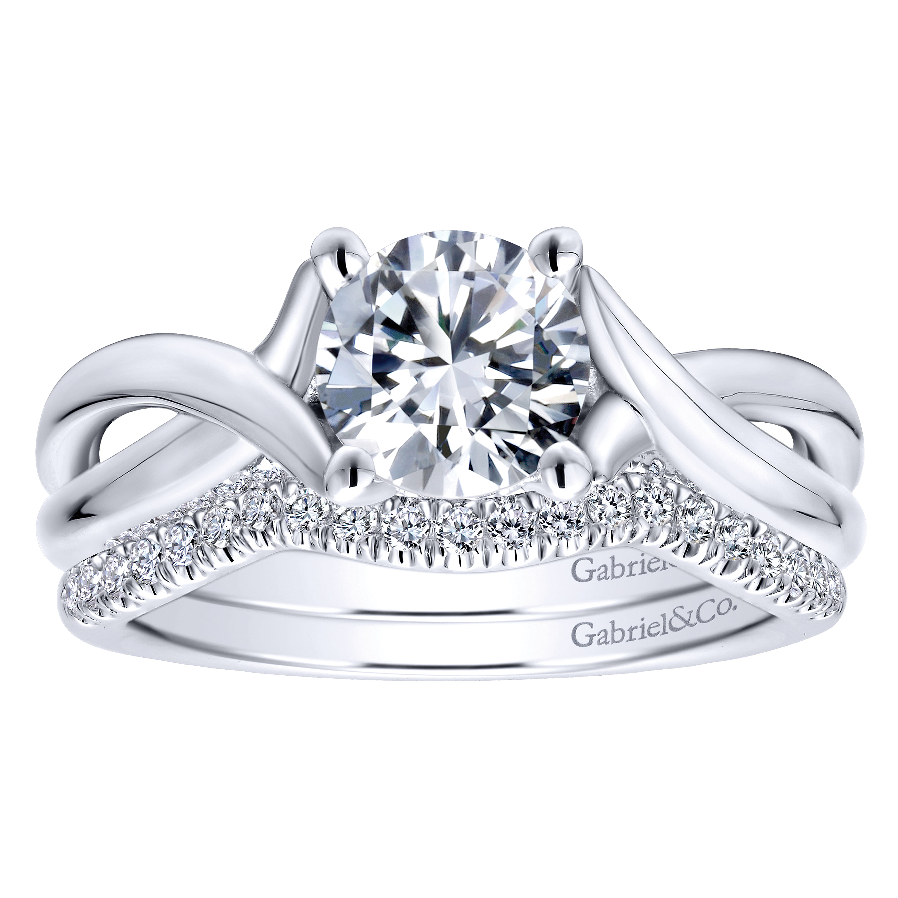 14k White Gold Diamond Criss Cross Engagement Ring angle 4 14k White Gold Diamond Criss Cross Engagement Ring angle 4