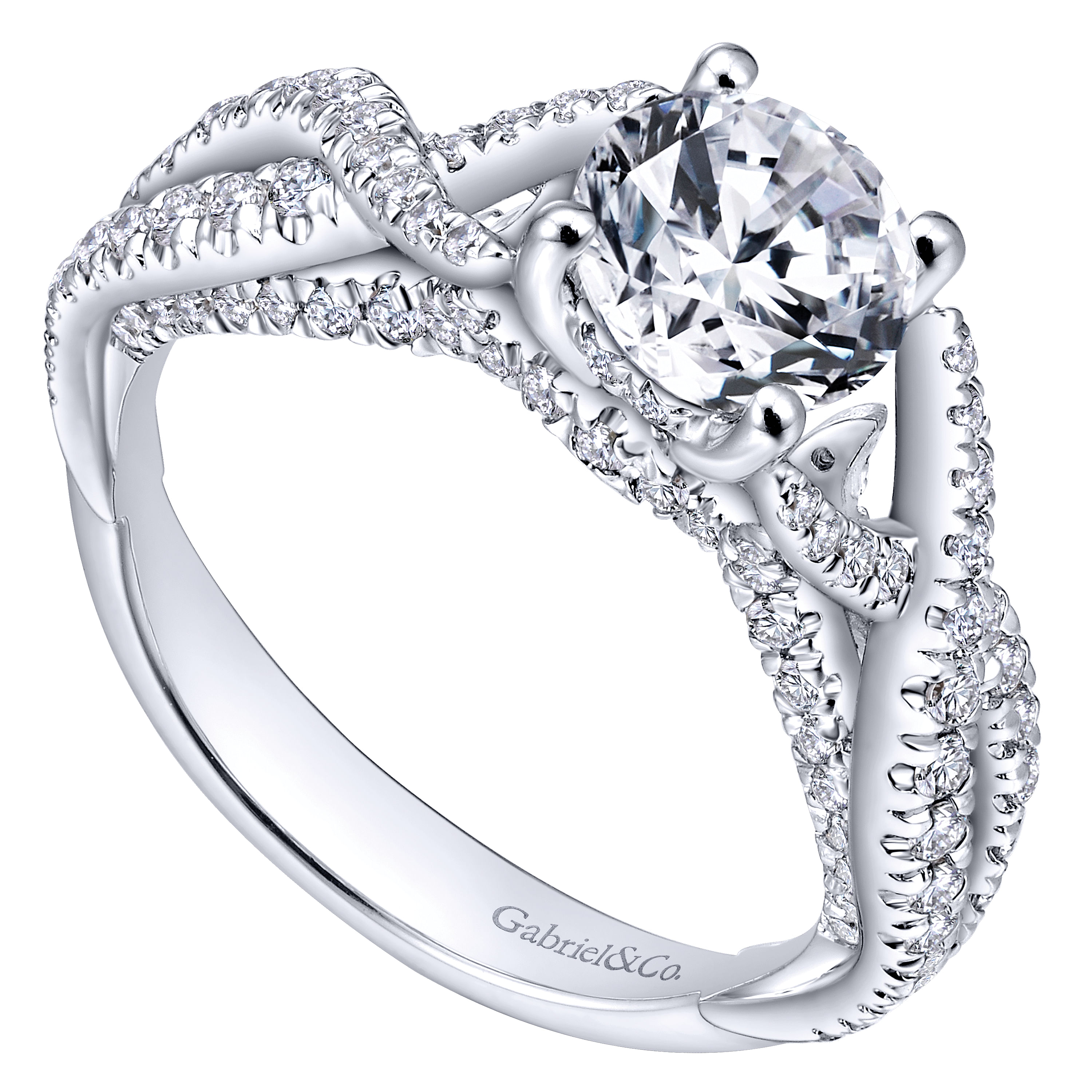 14k White Gold Diamond Criss Cross Engagement Ring angle 3 14k White Gold Diamond Criss Cross Engagement Ring angle 3