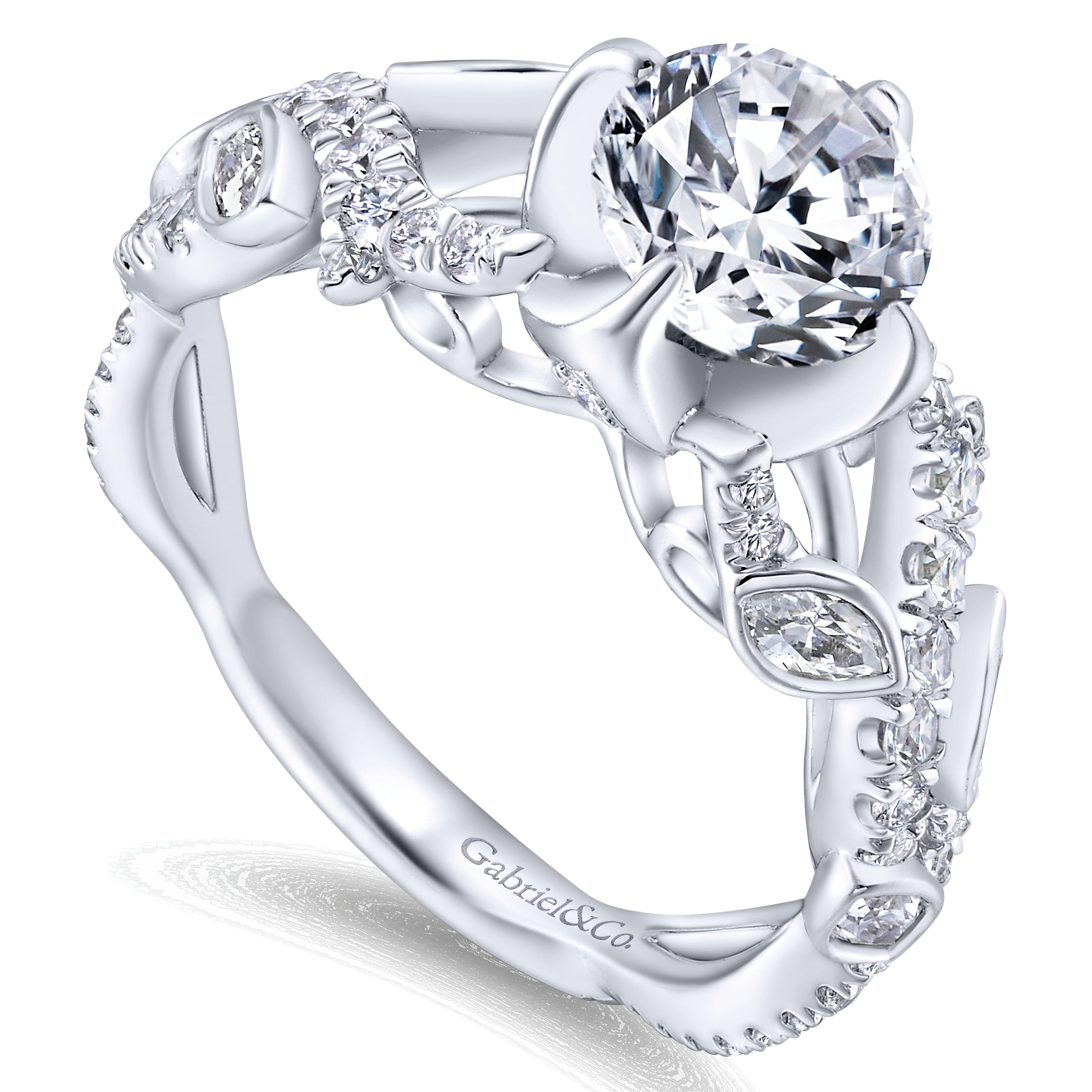 14k White Gold Diamond Criss Cross Engagement Ring angle 3 14k White Gold Diamond Criss Cross Engagement Ring angle 3