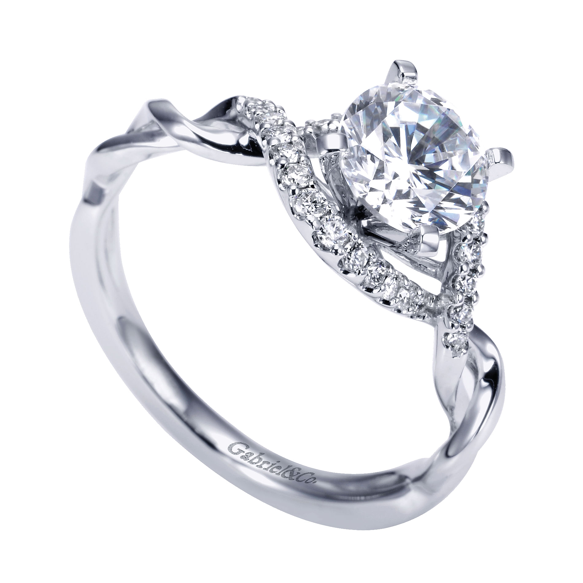14k White Gold Diamond Criss Cross Engagement Ring angle 3 14k White Gold Diamond Criss Cross Engagement Ring angle 3