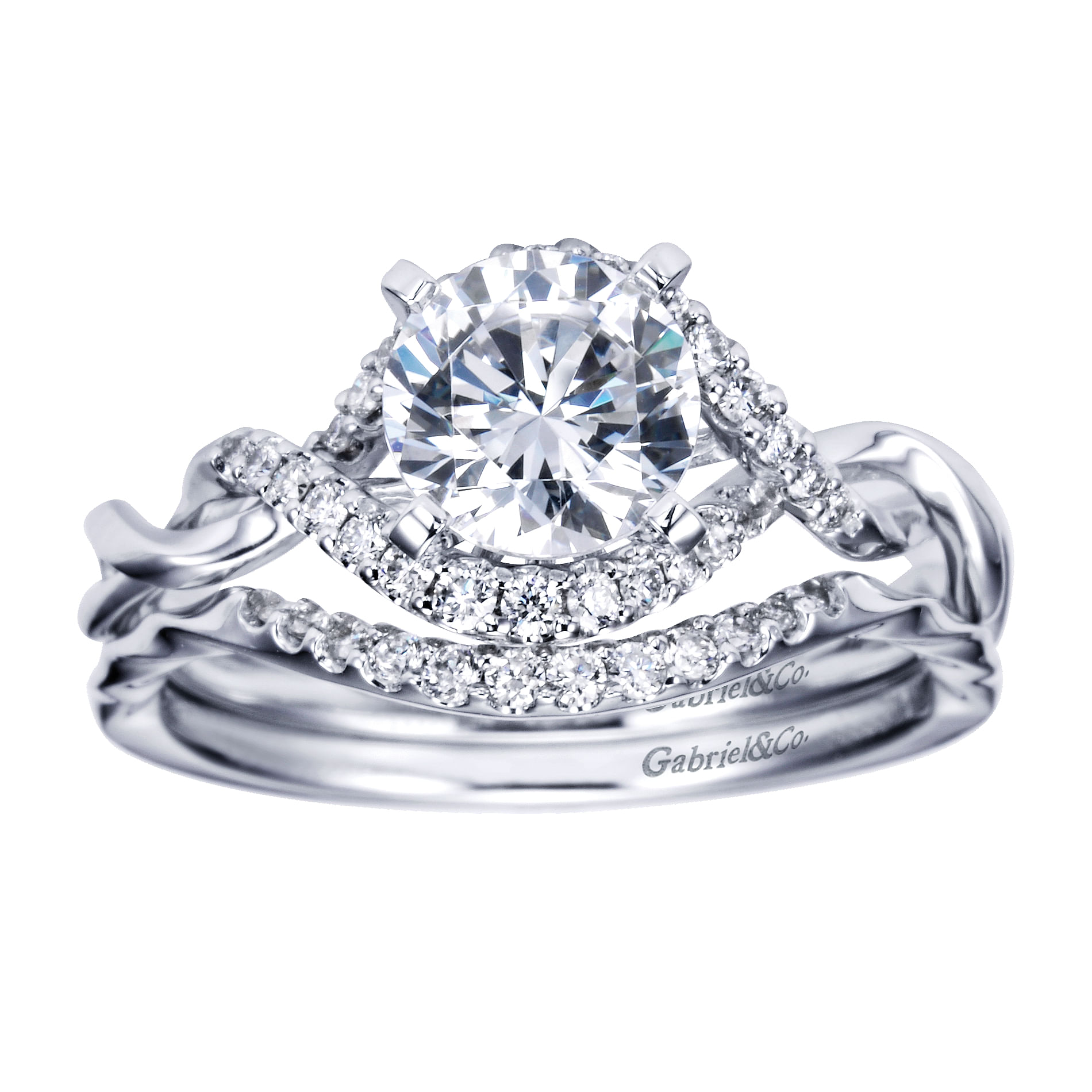 14k White Gold Diamond Criss Cross Engagement Ring angle 4 14k White Gold Diamond Criss Cross Engagement Ring angle 4