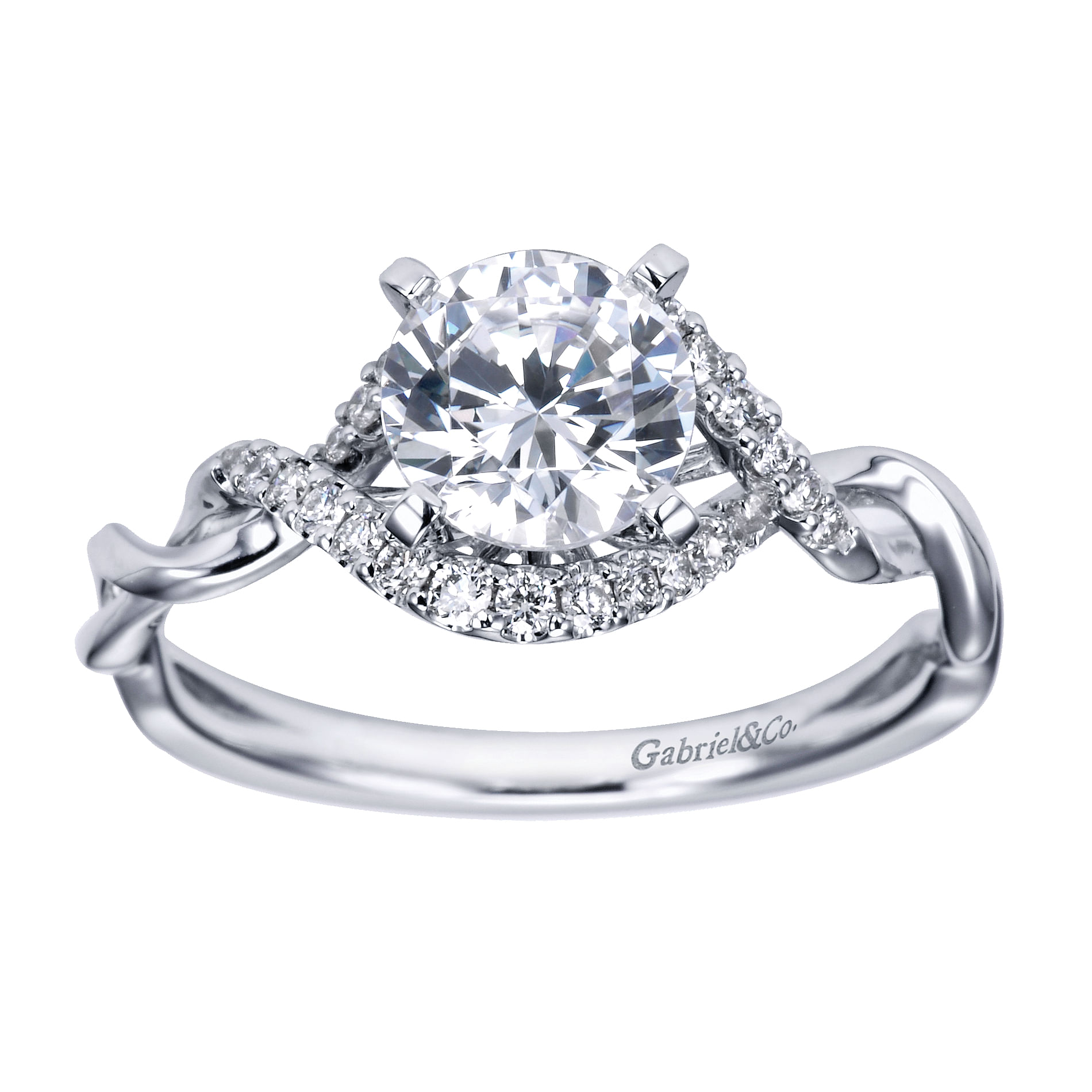 14k White Gold Diamond Criss Cross Engagement Ring angle 5 14k White Gold Diamond Criss Cross Engagement Ring angle 5