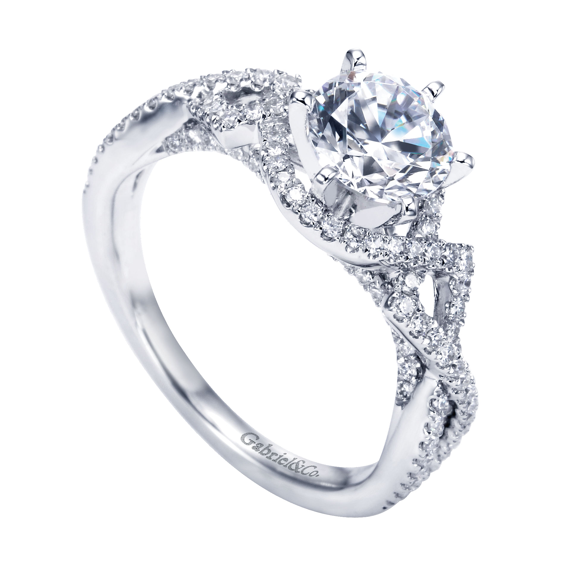 14k White Gold Diamond Criss Cross Engagement Ring angle 3 14k White Gold Diamond Criss Cross Engagement Ring angle 3