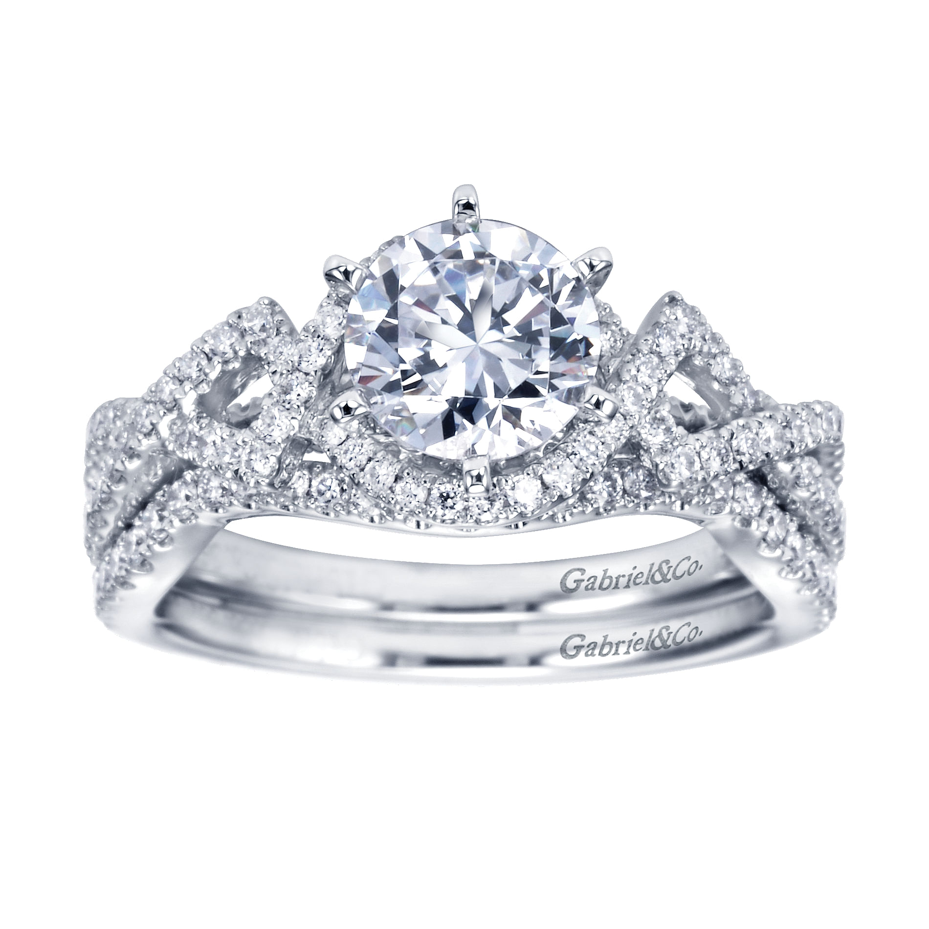 14k White Gold Diamond Criss Cross Engagement Ring angle 4 14k White Gold Diamond Criss Cross Engagement Ring angle 4